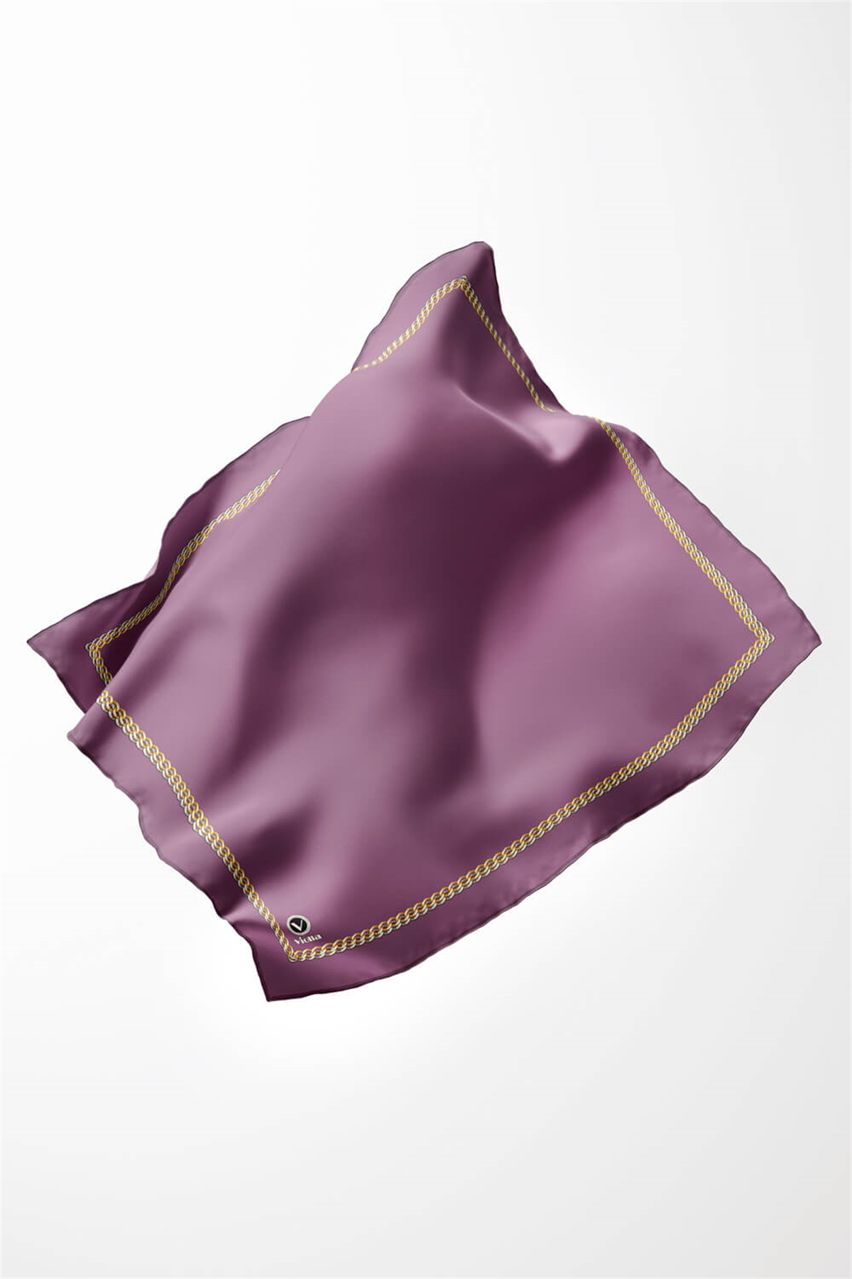 Twill Kenar Motifi Zincir Desenli Düz Lila Renkli 90x90 Dikim Şekli : El Dikişi Eşarp (İpek İçermez)
