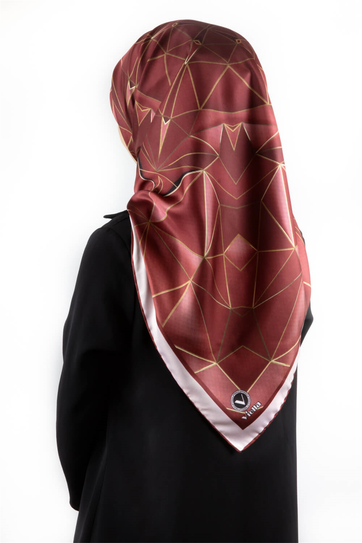 Twill Geometrik Desenli Gül Kurusu Renkli 90x90 Eşarp (İpek İçermez) Kenar Dikiş Şekli El Dikişli