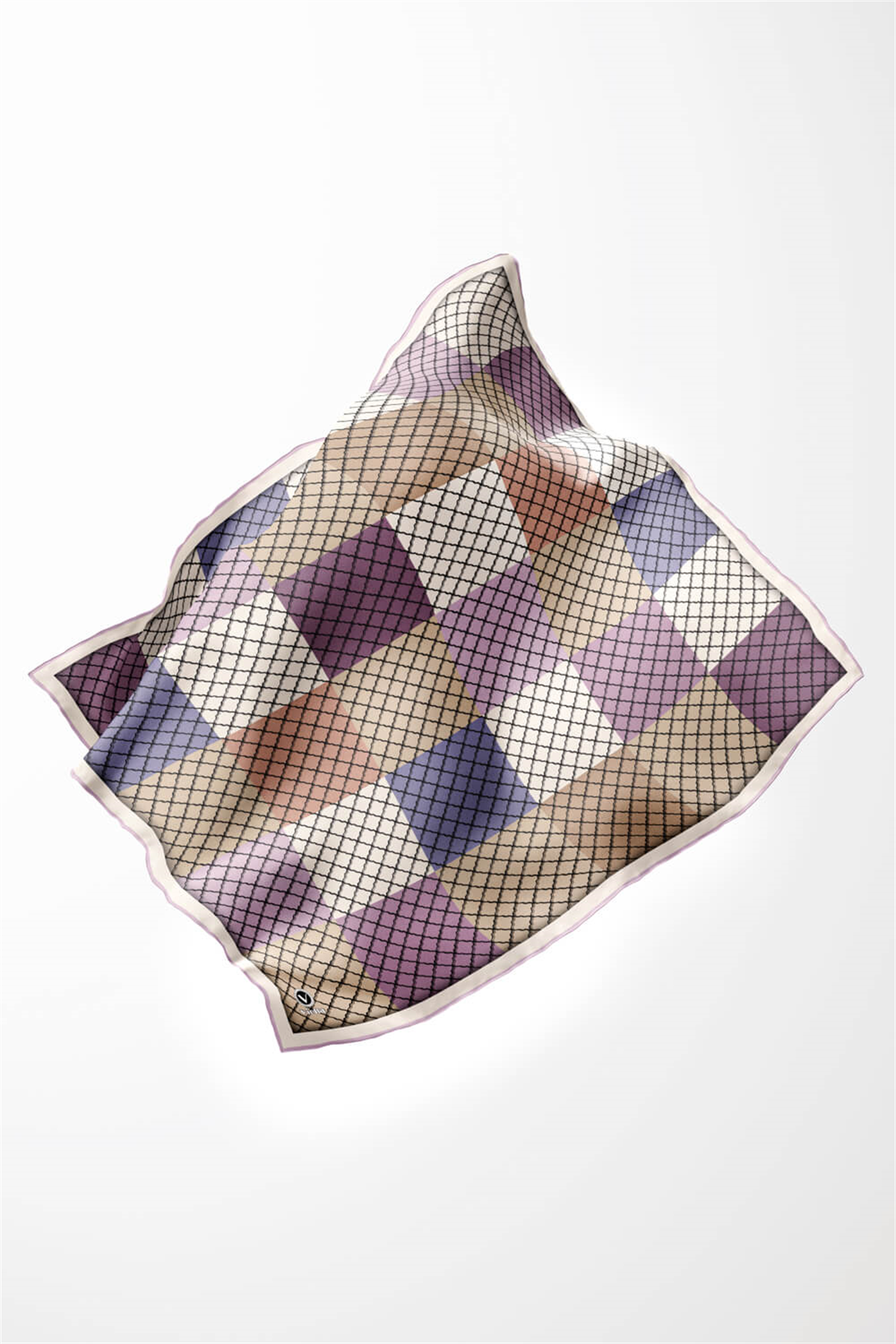 Twill Kare Desenli Lila Renkli 90x90 Eşarp (İpek İçermez) Kenar Dikiş Şekli El Dikişli