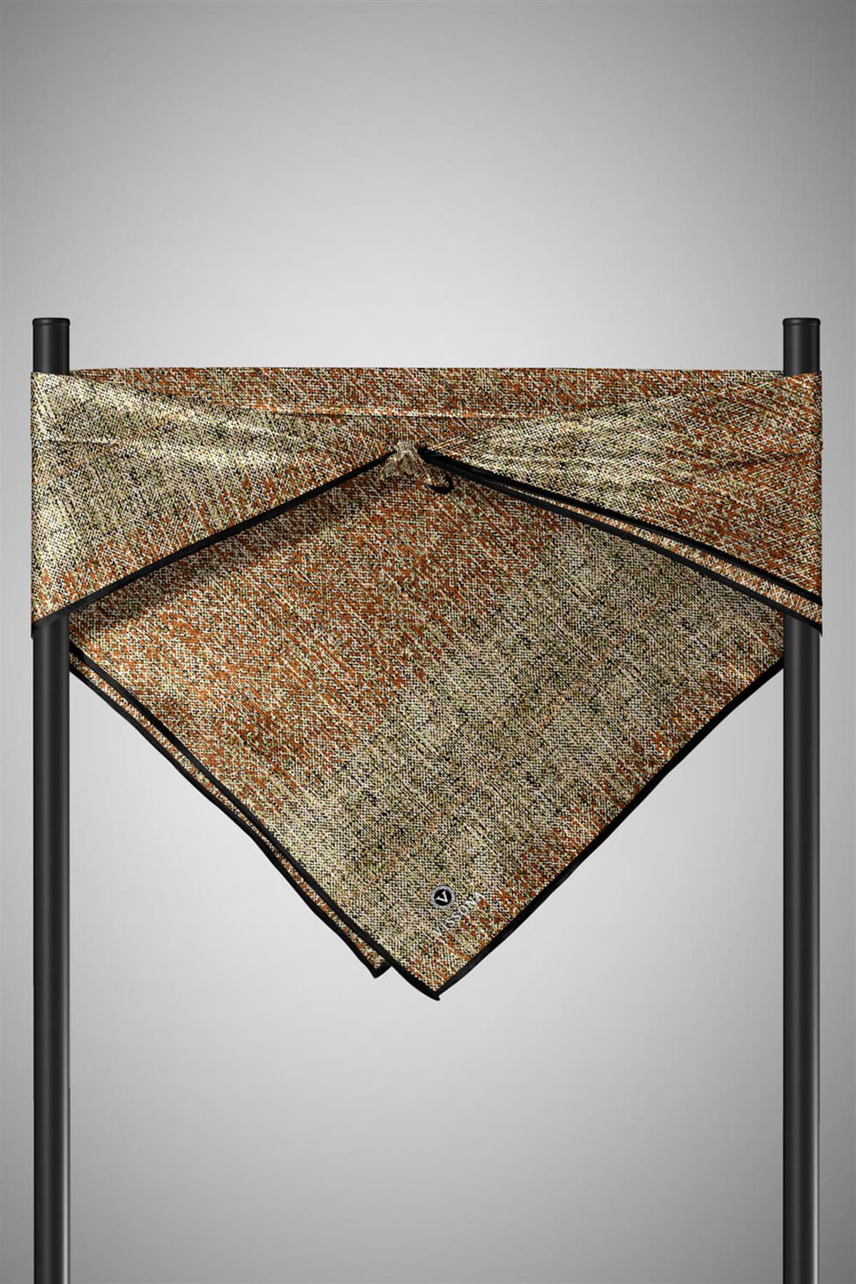 %100 Twill İpek Dokulu Desen Kahverengi - Fıstık Yeşili Renkli 90x90 Eşarp Kenar Dikiş Şekli El Dikişli