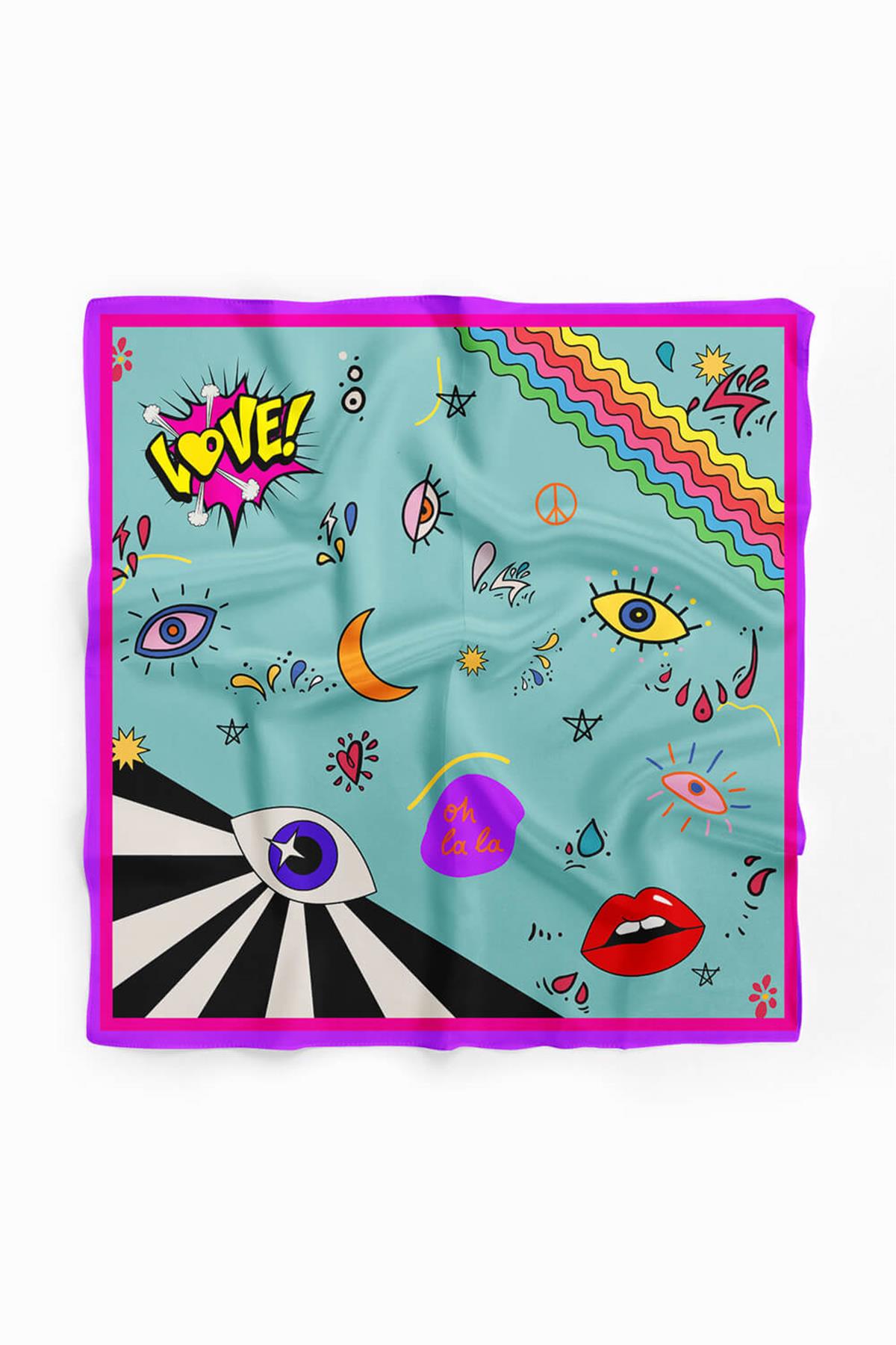 Vissona Göz Desenli %100  İpek Bandana 55x55