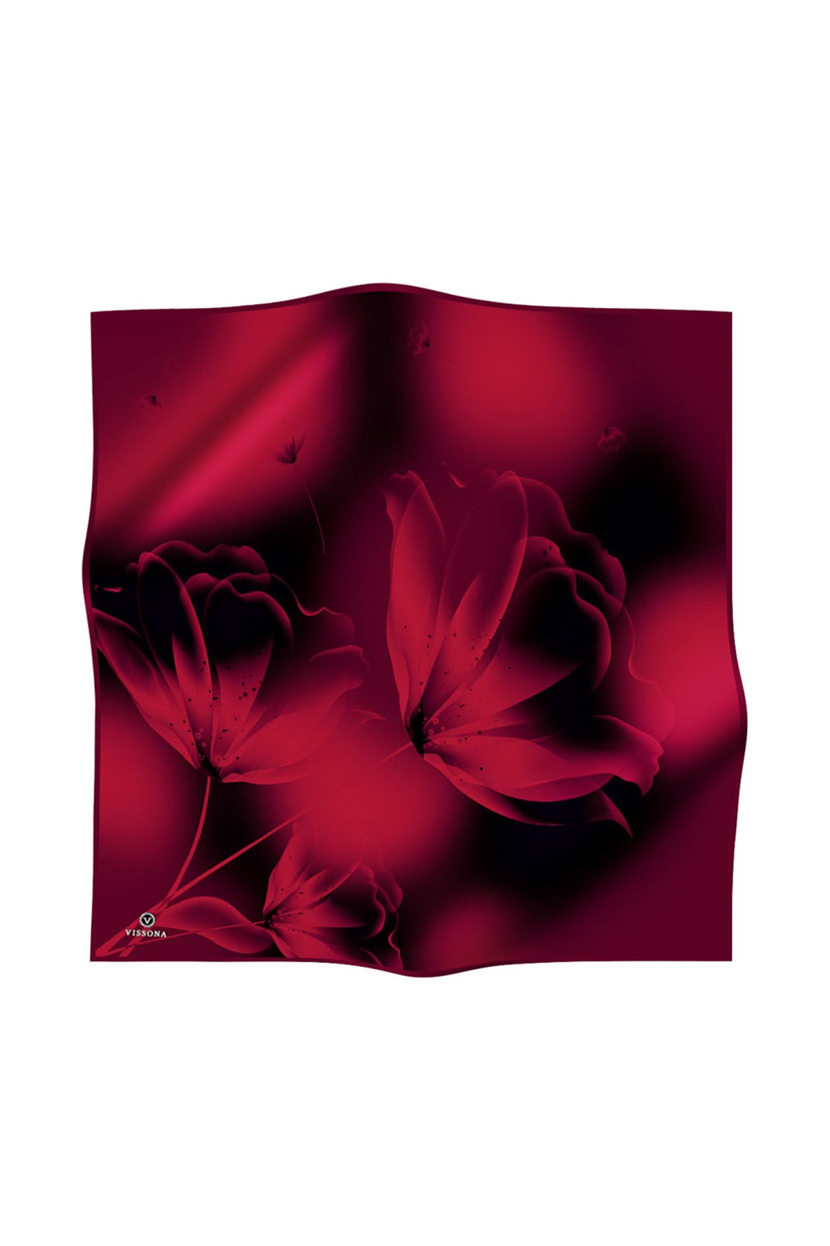 %100 Twill İpek Çiçek Desenli Bordo Renkli 90x90 Eşarp Dikim Şekli : El Dikişi