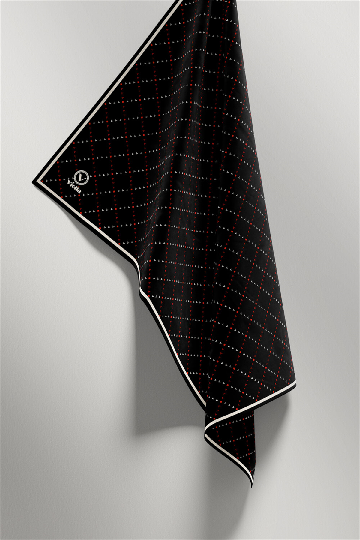 Twill Noktalı V Desenli Siyah - Bordo Renkli 90x90 Eşarp (İpek İçermez) Kenar Dikiş Şekli El Dikişli