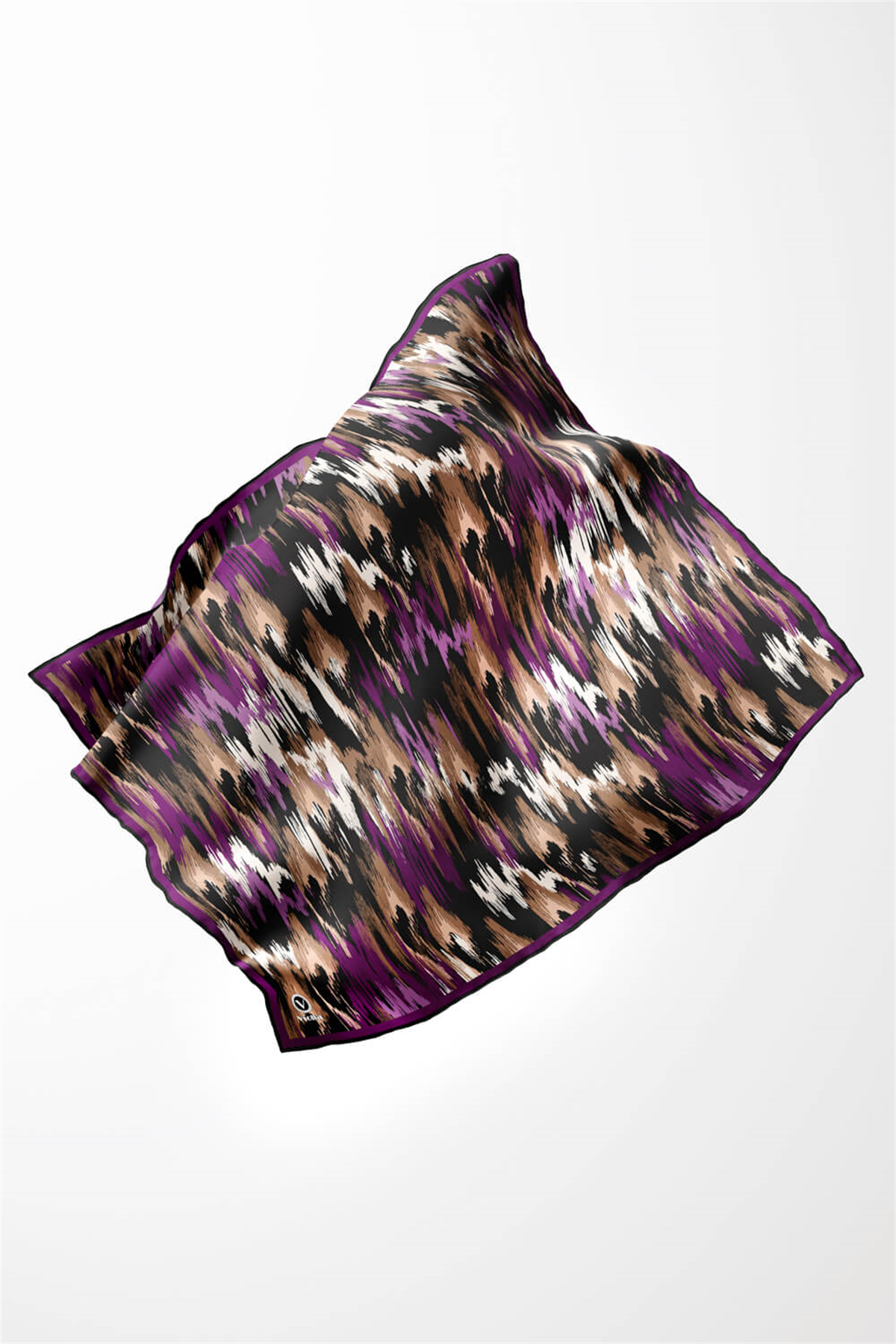Twill Fırça Desenli Mürdüm Renkli 90x90 Eşarp (İpek İçermez) Kenar Dikiş Şekli El Dikişli