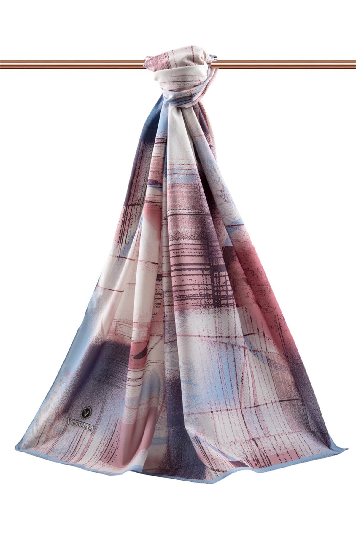 KREP GEOMETRİK DESENLİ BEBE MAVİSİ RENKLİ 75X195 KIRIŞMAZ ŞAL