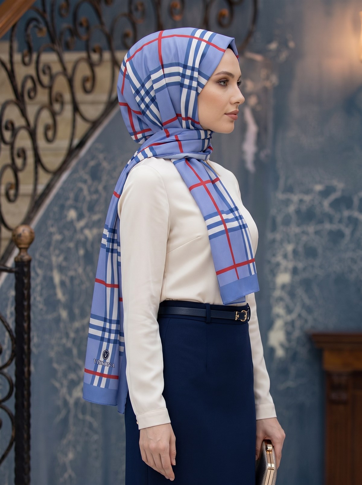 KREP EKOSE DESENLİ BEBE MAVİSİ RENKLİ 75X195 KIRIŞMAZ ŞAL