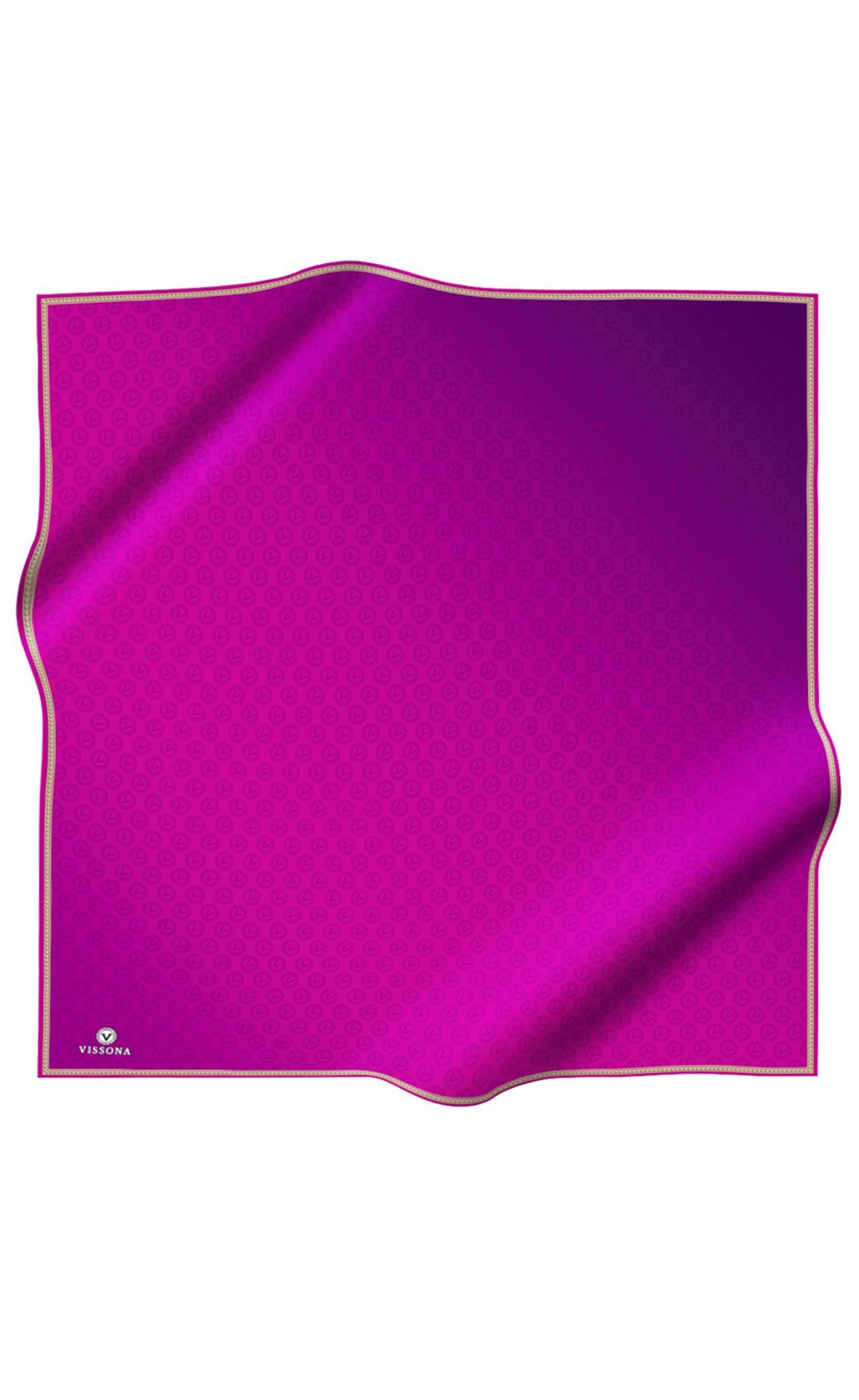 % 57 İPEK % 43 VİSKON Twill İpek Monogram Desenli Mürdüm Renkli 90x90 Eşarp Dikim Şekli : El Dikişi