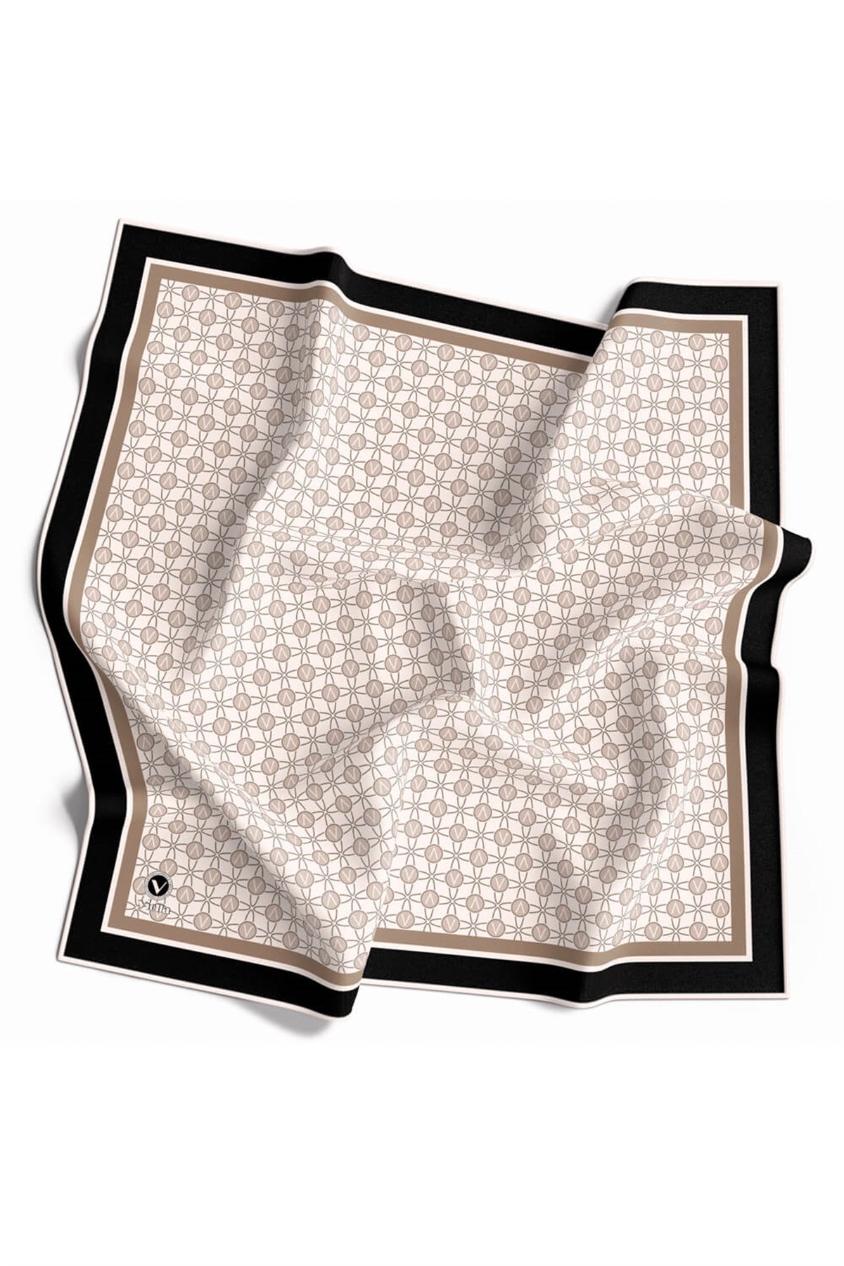Twill V Desenli Krem Renkli 90x90 Eşarp (İpek İçermez) Dikim Şekli : El Dikişi