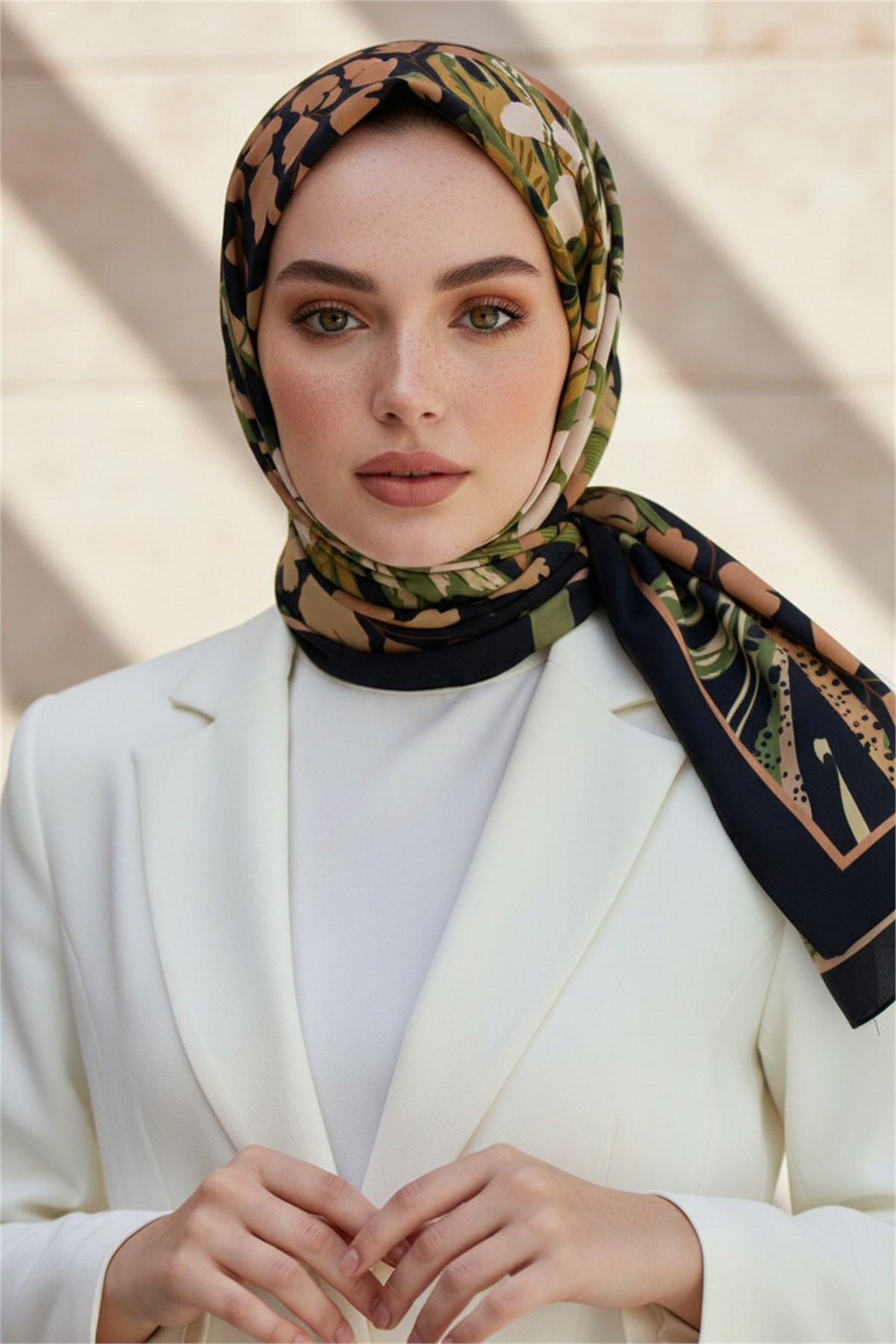 KREP YAPRAK DESENLİ SOMON RENKLİ 75X195 KIRIŞMAZ ŞAL