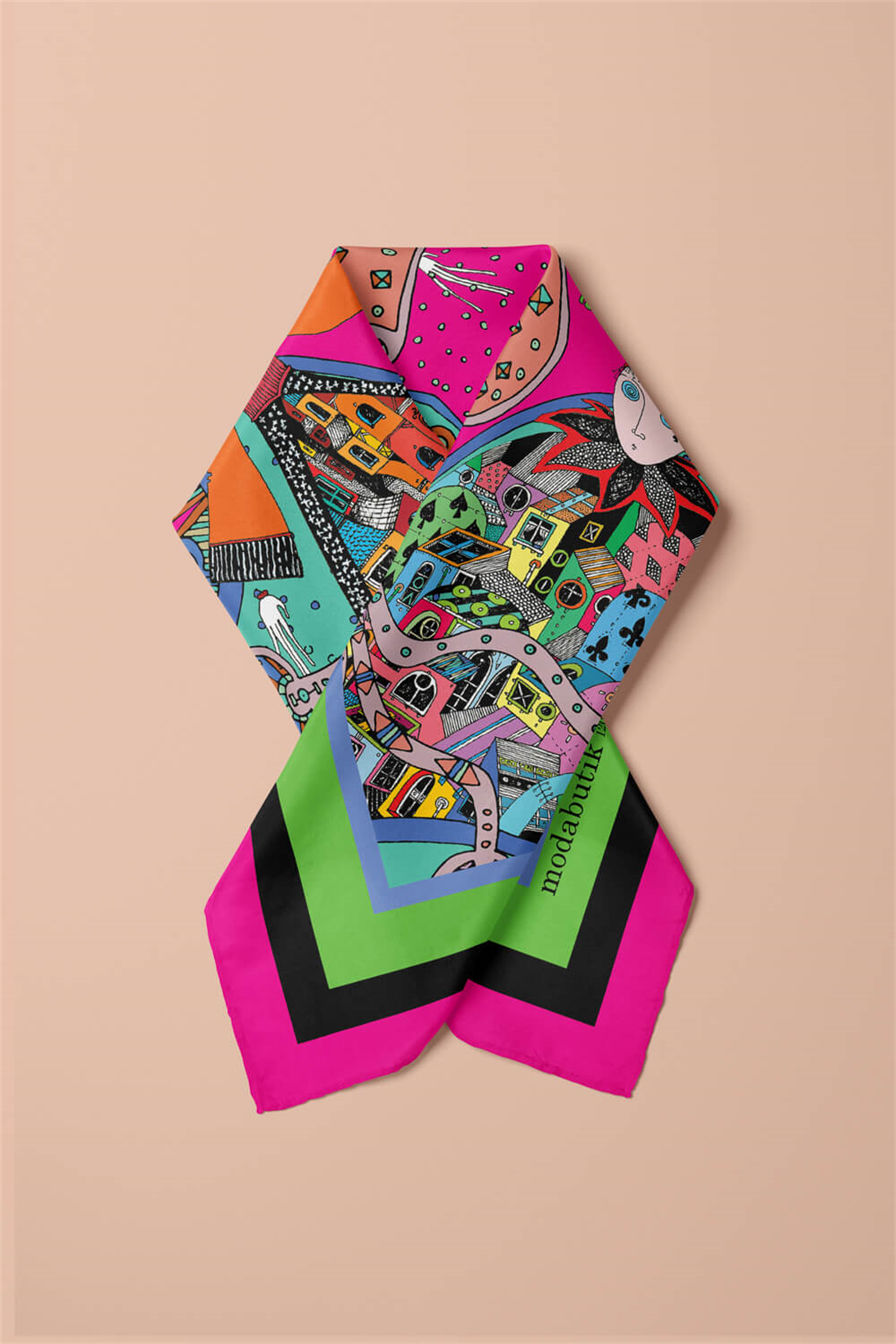 E49 Kadın Pembe Minyatür Desenli 50x50 Bandana