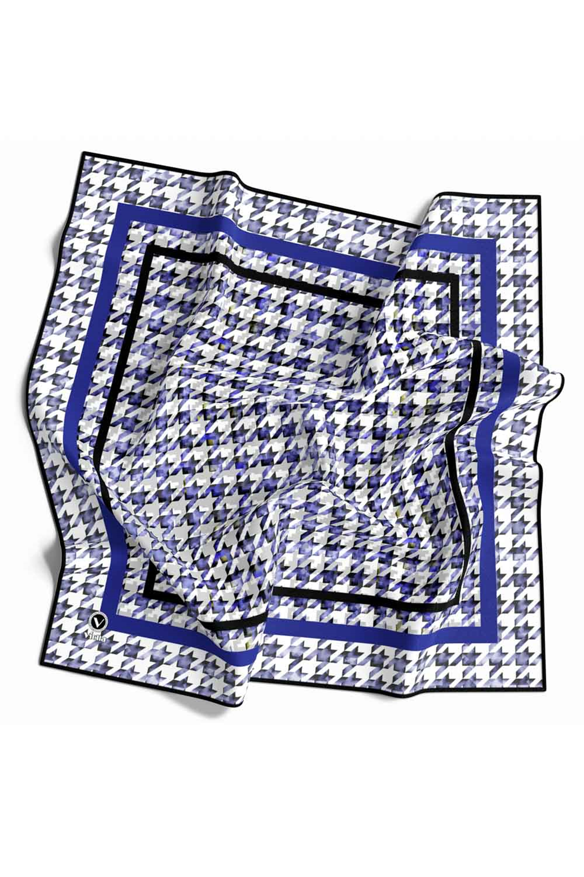 Twill Kazayağı Desenli Saks Renkli 90x90 Eşarp (İpek İçermez) Kenar Dikiş Şekli El Dikişli