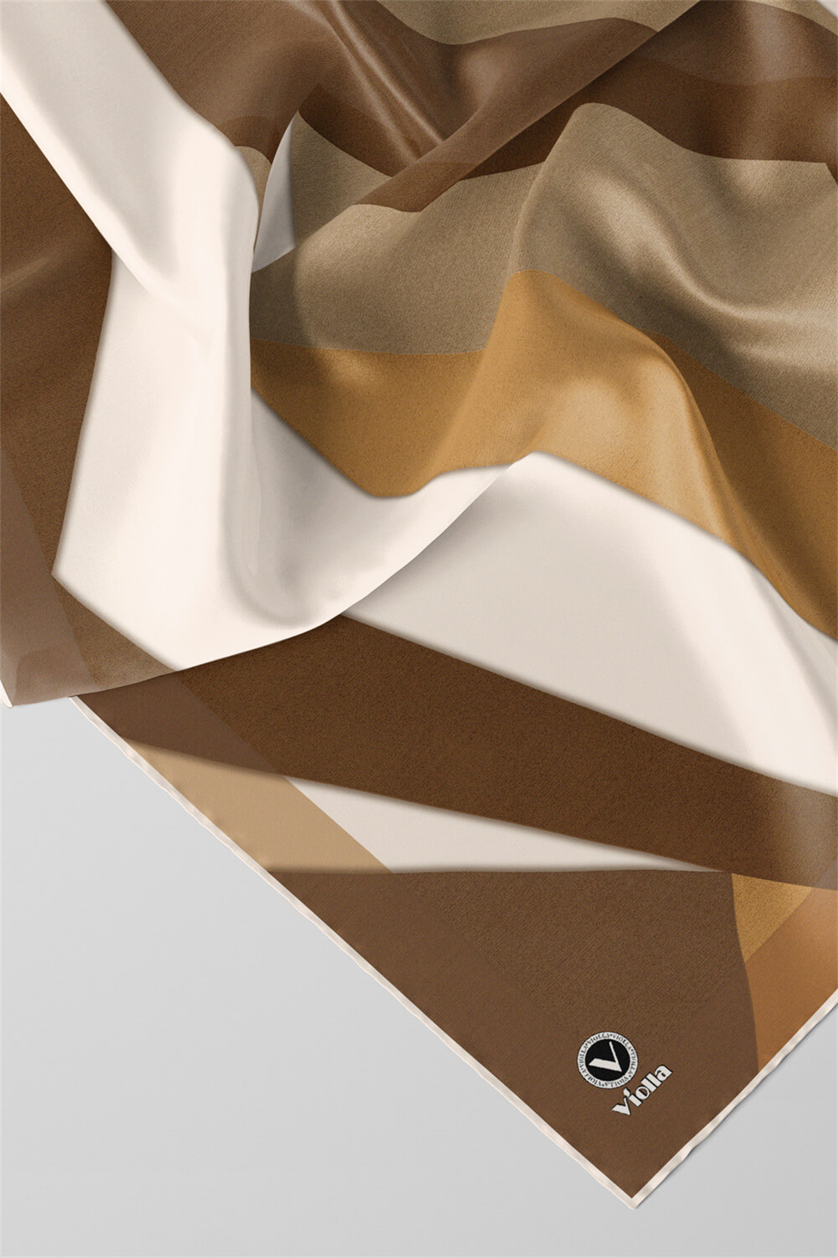Twill Geometrik Desenli Vizon Renkli 90x90 Eşarp (İpek İçermez) Dikim Şekli : El Dikişi