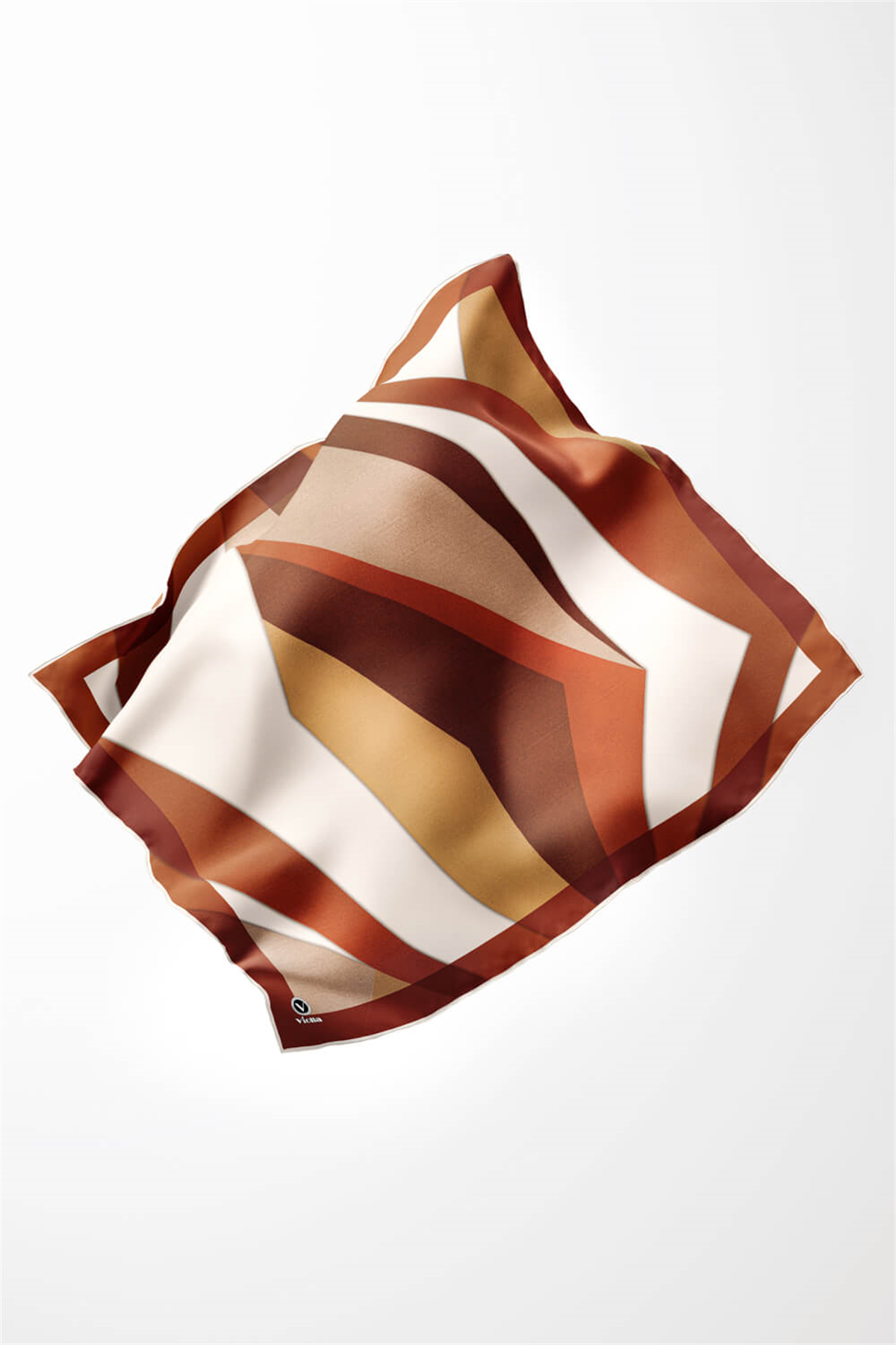 Twill Geometrik Desenli Taba Renkli 90x90 Eşarp (İpek İçermez) Dikim Şekli : El Dikişi