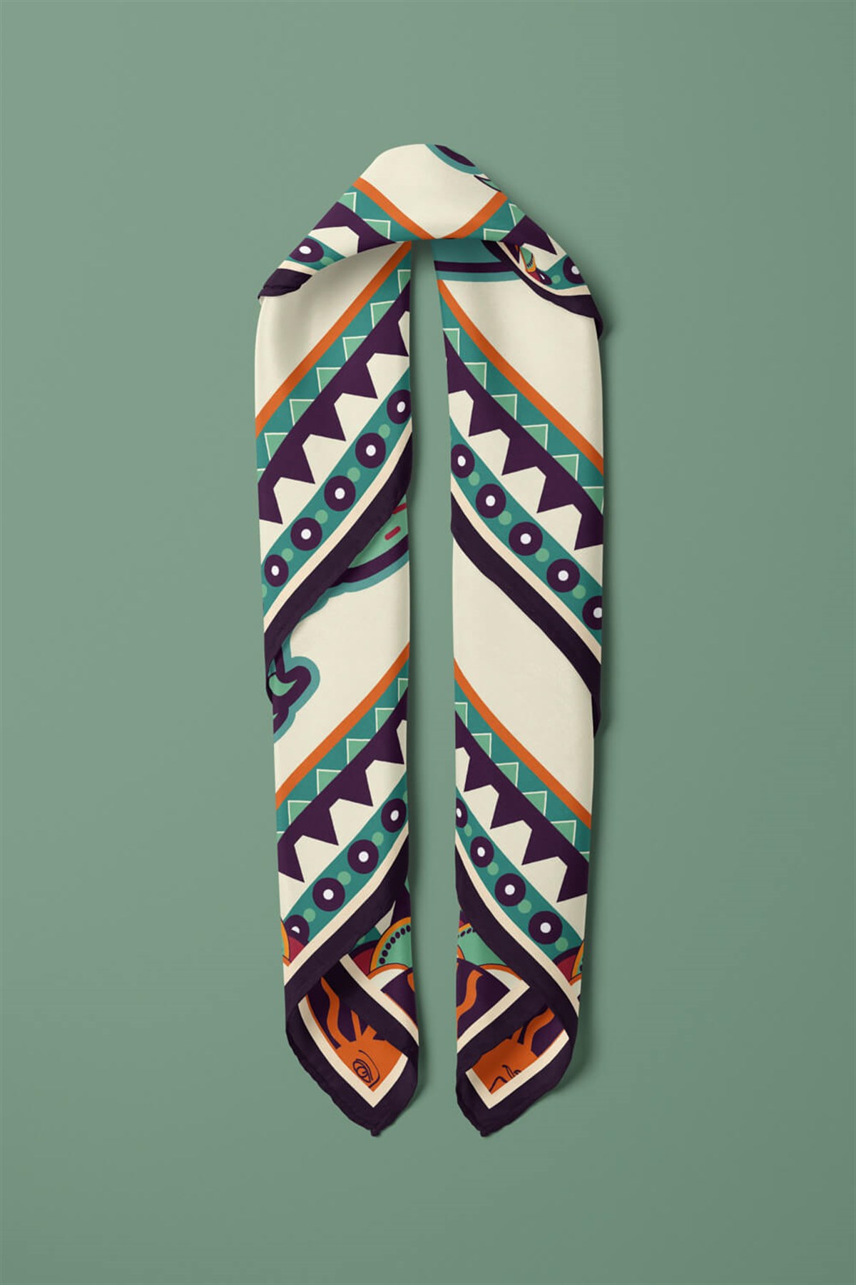 Vissona Etnik Desenli İpek Bandana