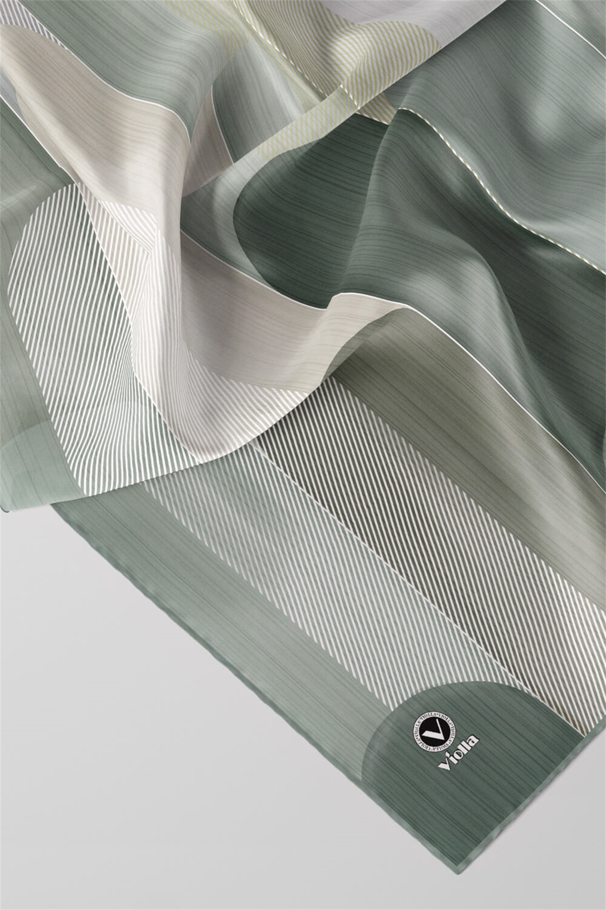Twill Geometrik Desenli Koyu Mint Yeşili Renkli 90x90 Eşarp (İpek İçermez) Kenar Dikiş Şekli El Dikişli
