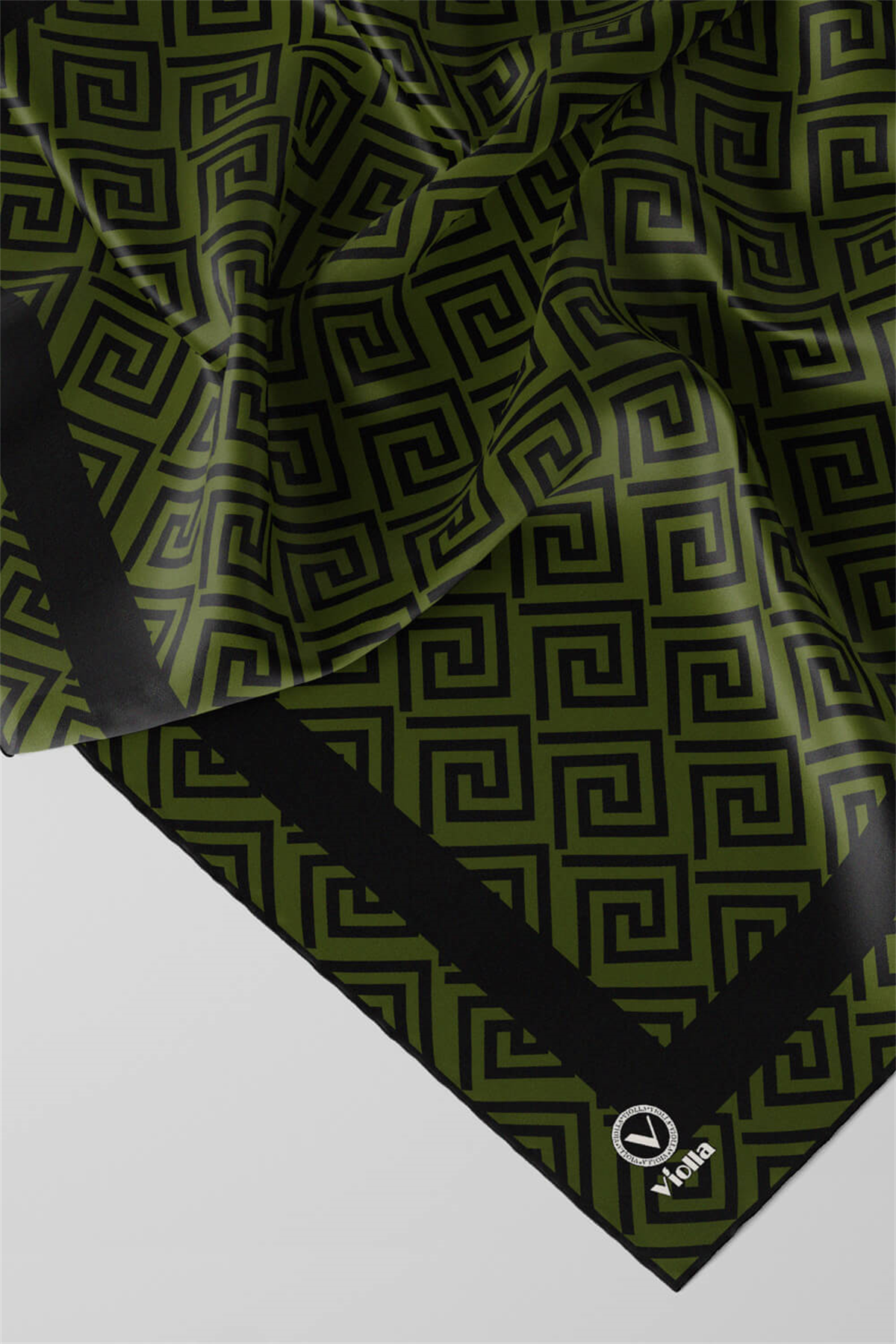 Twill Minimalist Desenli Haki Yeşili Renkli 90x90 Eşarp (İpek İçermez) Kenar Dikiş Şekli El Dikişli