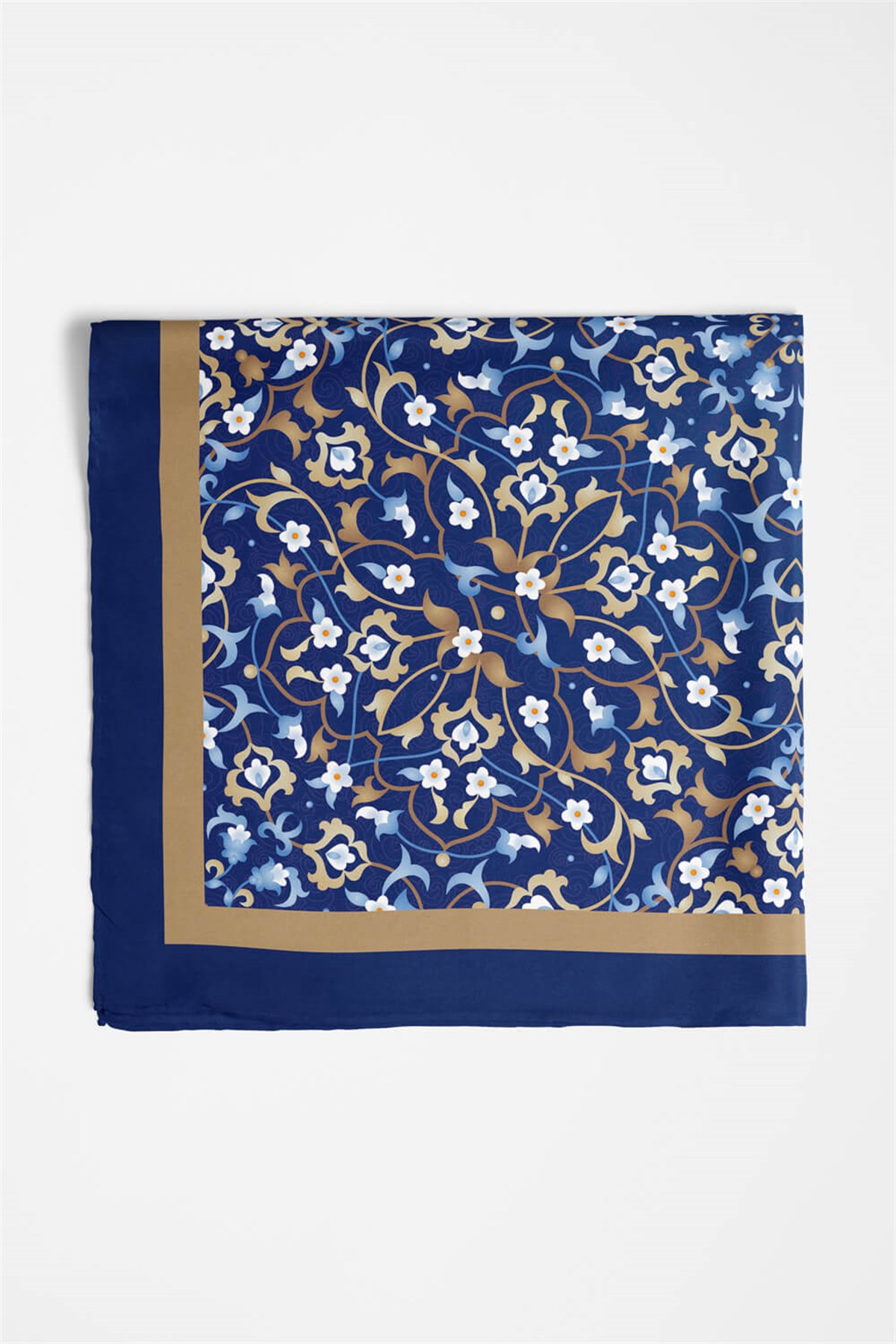 Violla C36 Kadın Lacivert Dairesel Çiçek Desenli 50x50 Bandana HYL DG0623-22