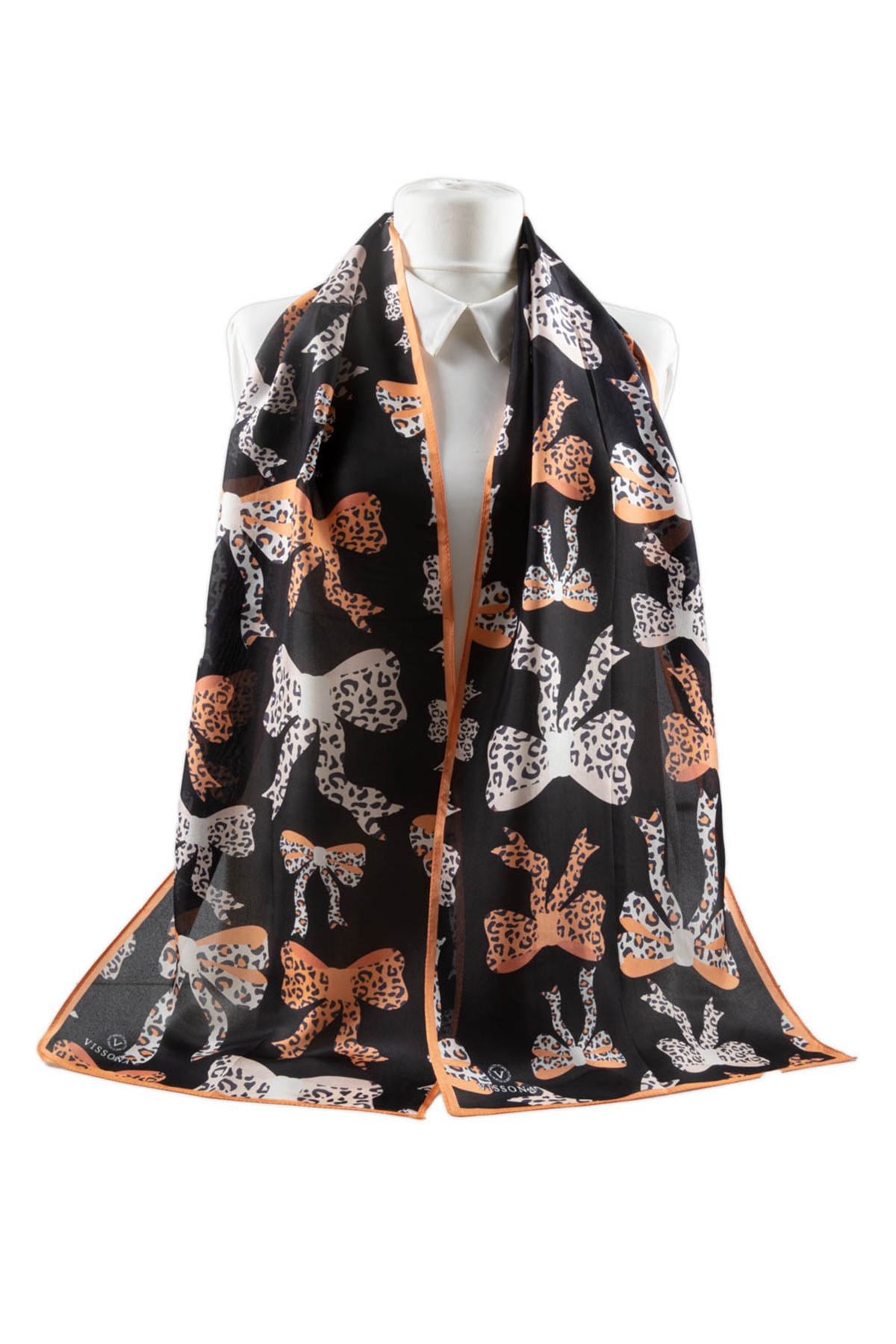 SATEN İPEK LEOPAR FİYONK DESENLİ KADIN FULAR