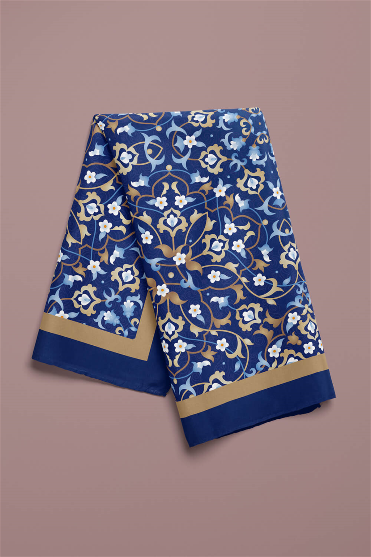 C36 Kadın Lacivert Dairesel Çiçek Desenli 50x50 Bandana HYL DG0623-22