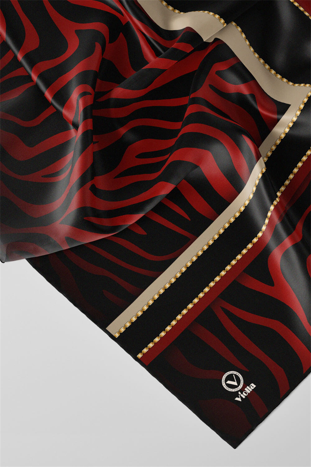 Twill Zebra Desenli Siyah - Bordo Renkli 90x90 Eşarp (İpek İçermez) Dikim Şekli : El Dikişi
