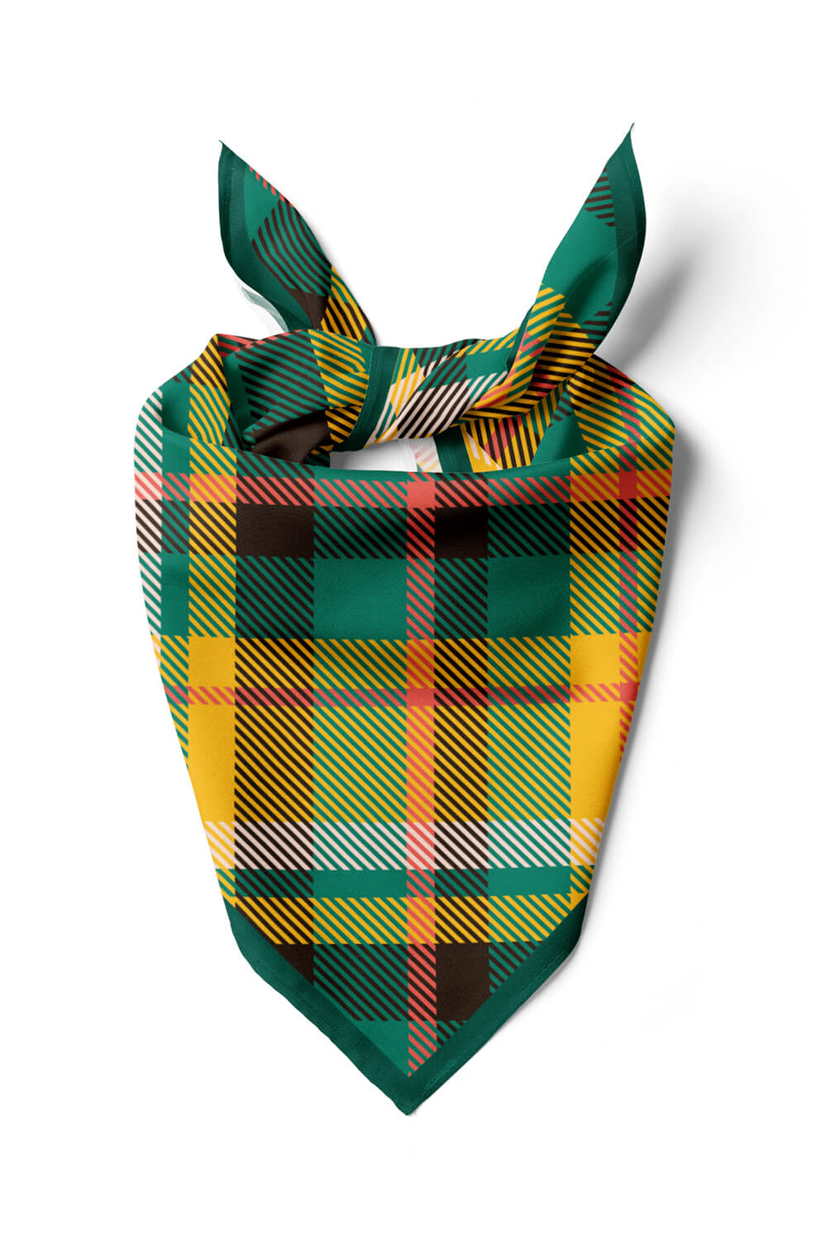 D80 Kadın Ekose Desenli Bandana 50x50 Yeşil Sarı DG0200-22