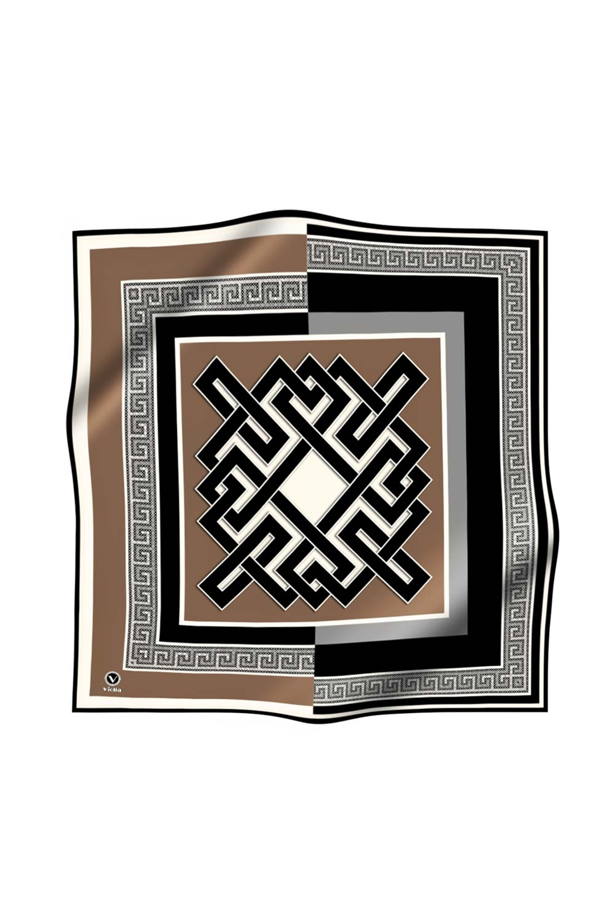 Twill Çizgili Sonsuzluk Düğümü Desenli Bej Renkli 90x90 Eşarp (İpek İçermez)