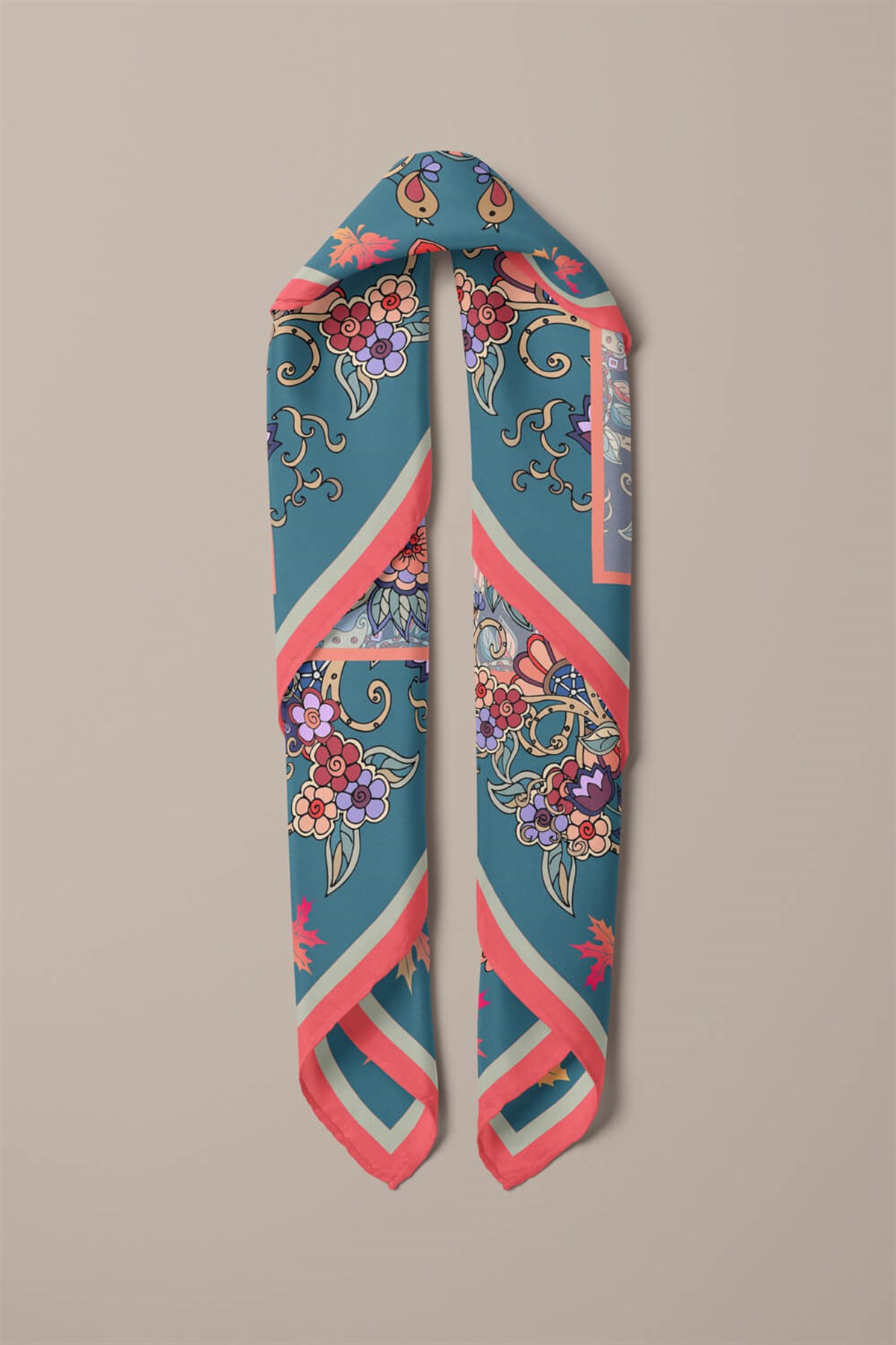 %100 İpek Kadın Desenli Kadın Bandana