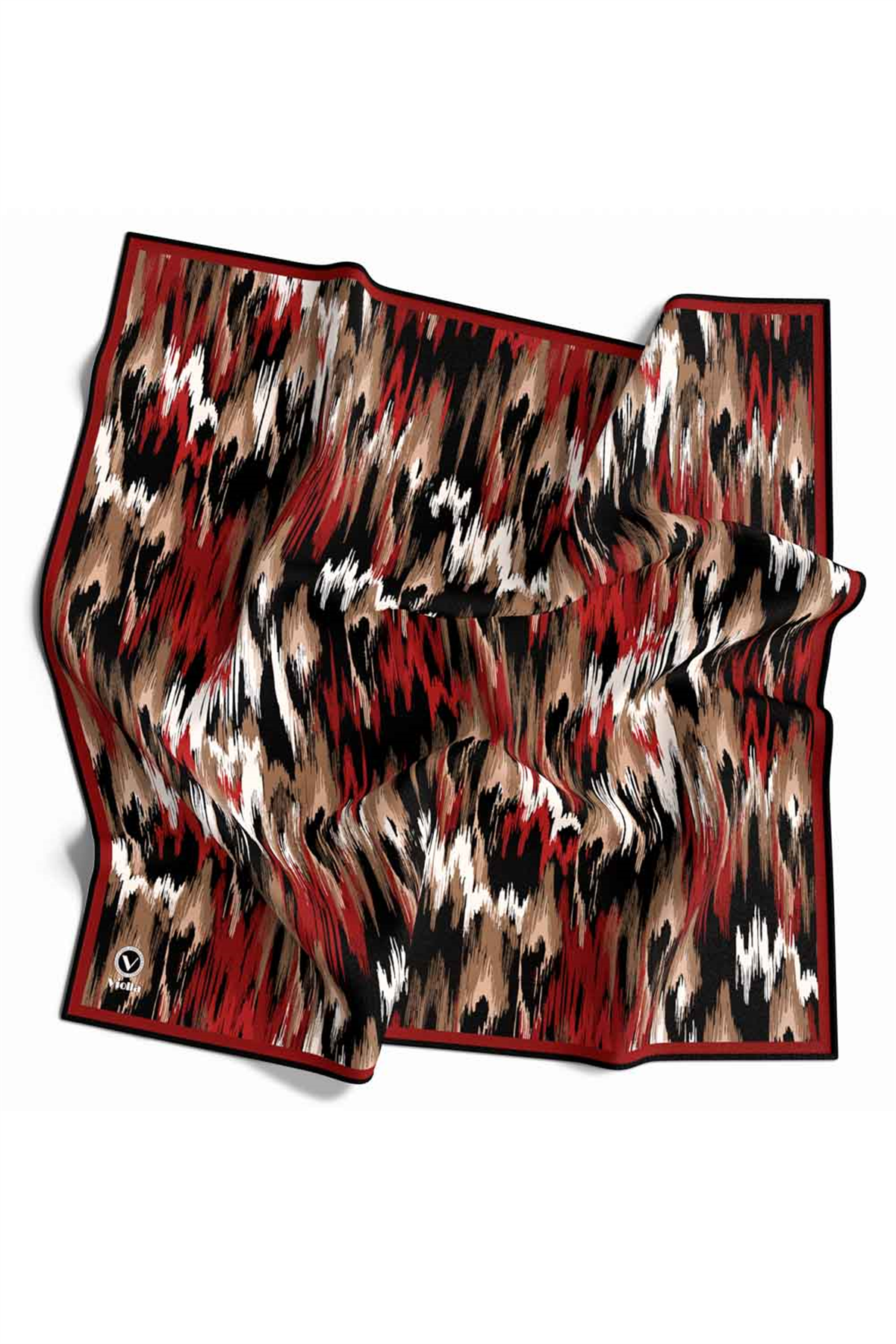 Twill Fırça Desenli Bordo Renkli 90x90 Eşarp (İpek İçermez) Kenar Dikiş Şekli El Dikişli