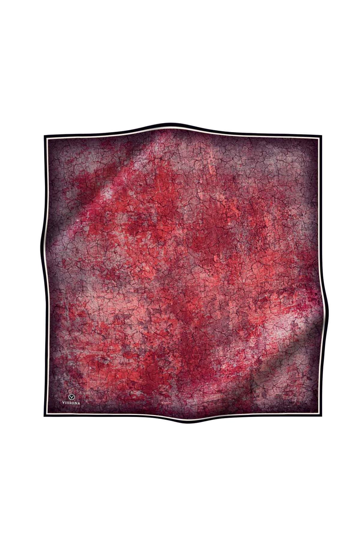 % 57 İPEK % 43 VİSKON Twill İpek Bulut  Desenli Bordo Renkli 90x90 Eşarp Dikim Şekli : El Dikişi