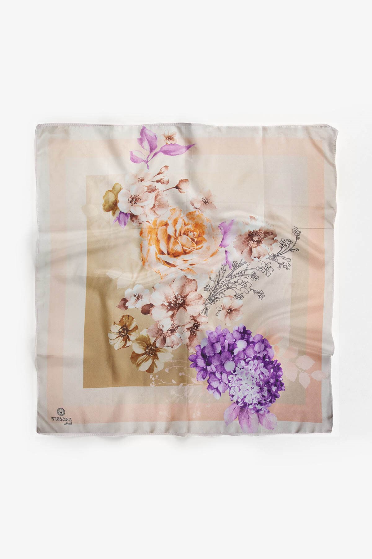 %100 İpek Kadın Desenli Bandana 80x80