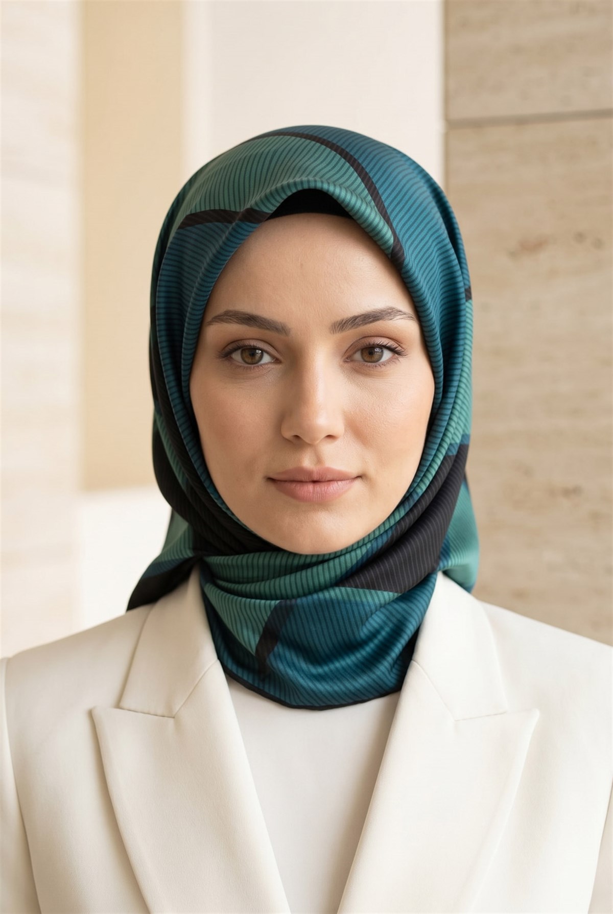 %100 Twill İpek Geometrik Desenli Lacivert Renkli 90x90 Eşarp Dikim Şekli : El Dikişi