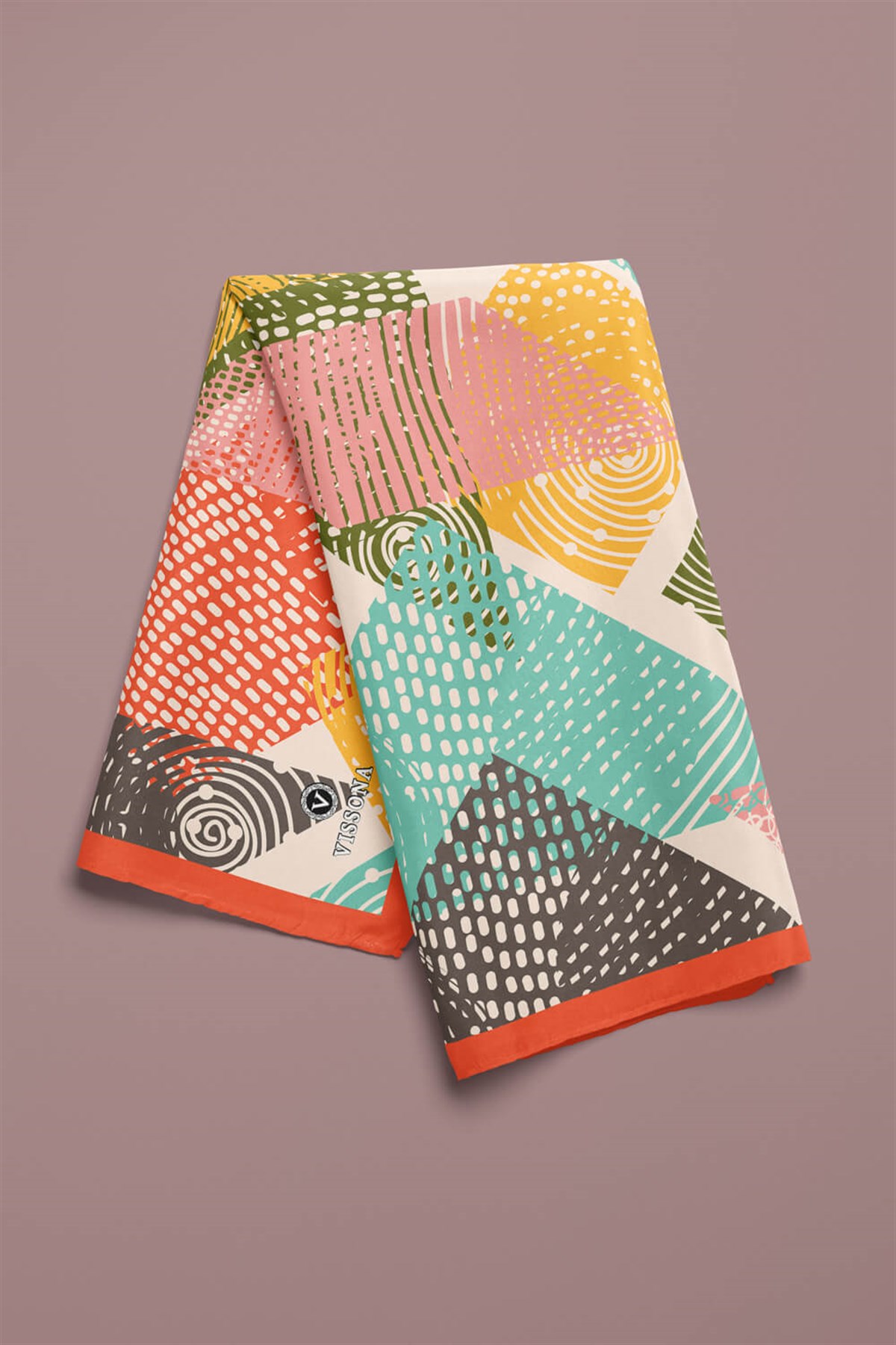 %100 İpek Geometrik Desenli Kadın Bandana