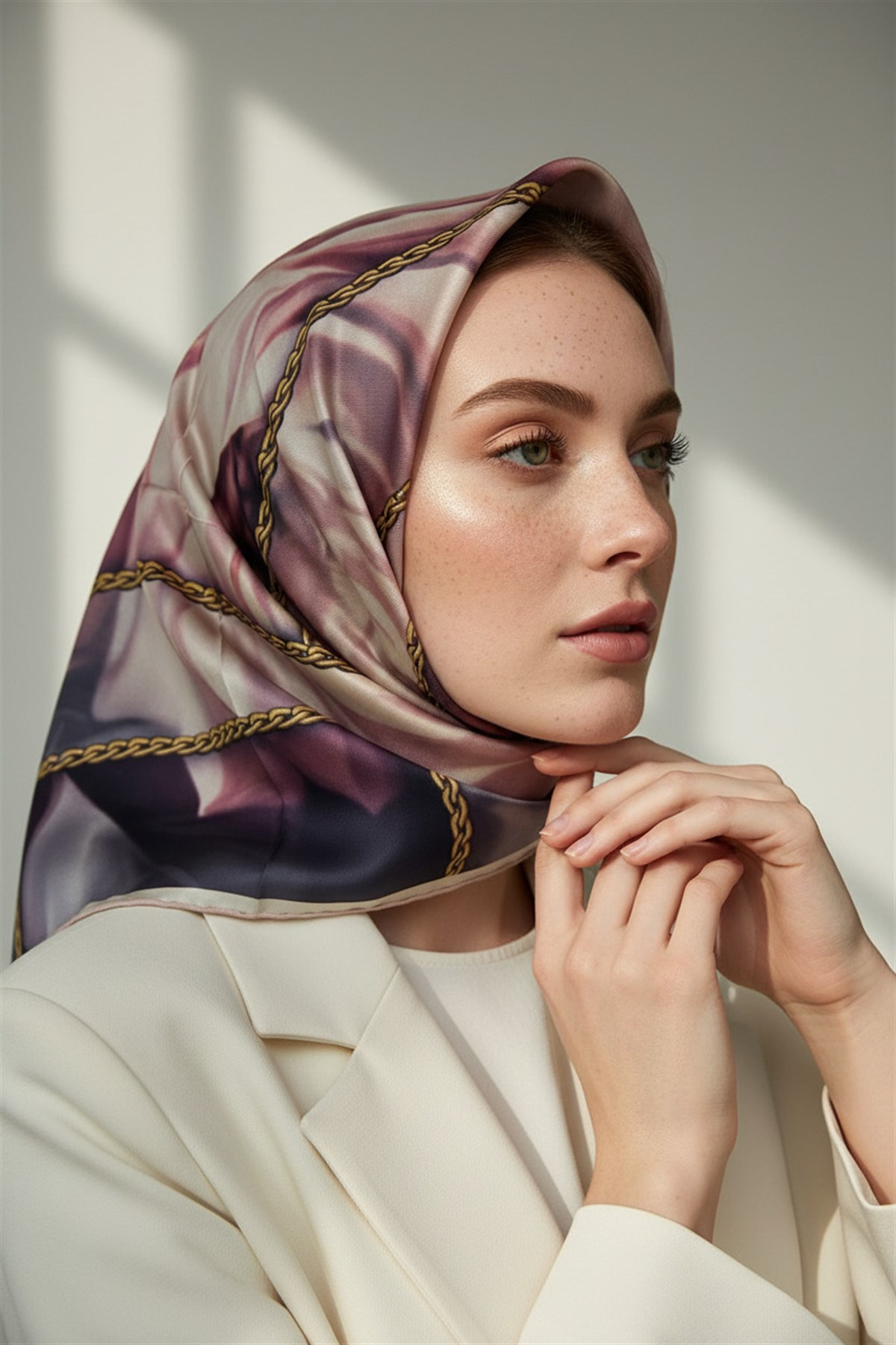 % 57 İPEK % 43 VİSKON Twill İpek Çiçek Geometrik Desenli pudra Renkli 90x90 Eşarp Dikim Şekli : El Dikişi