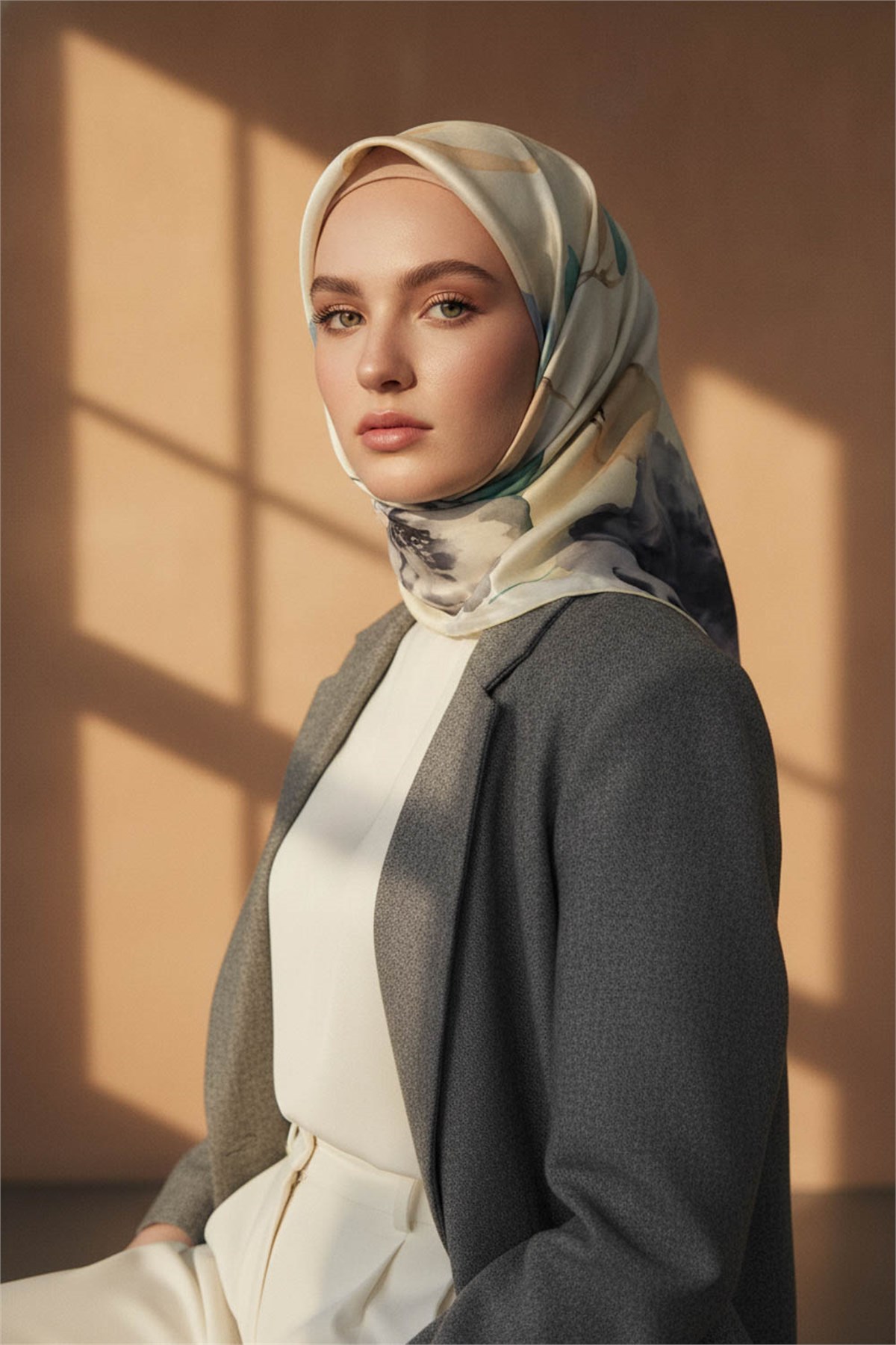 %100 Twill İpek Büyük Çiçek Desenli 90x90 Eşarp Dikim Şekli : El Dikişi
