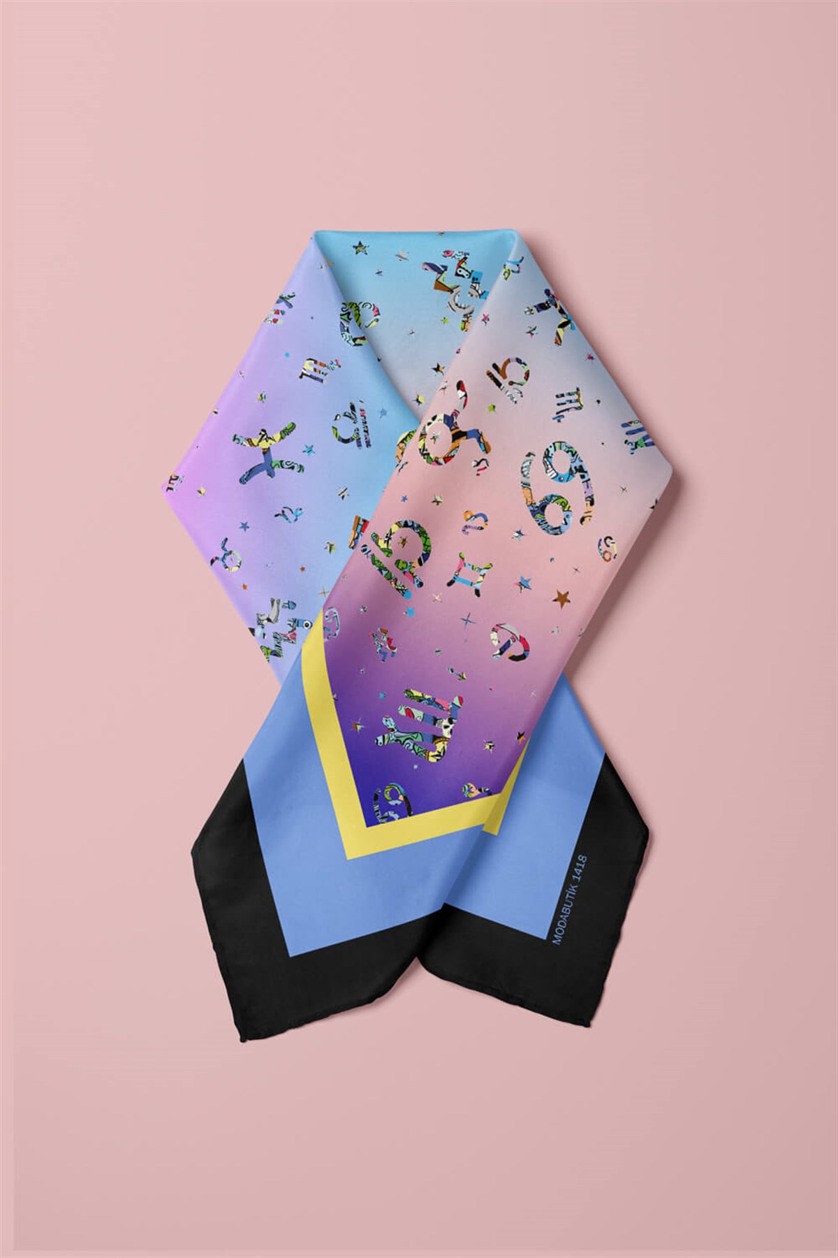 Violla G28 Kadın Mavi Number Desenli 50x50 Bandana HYL DG01418-22