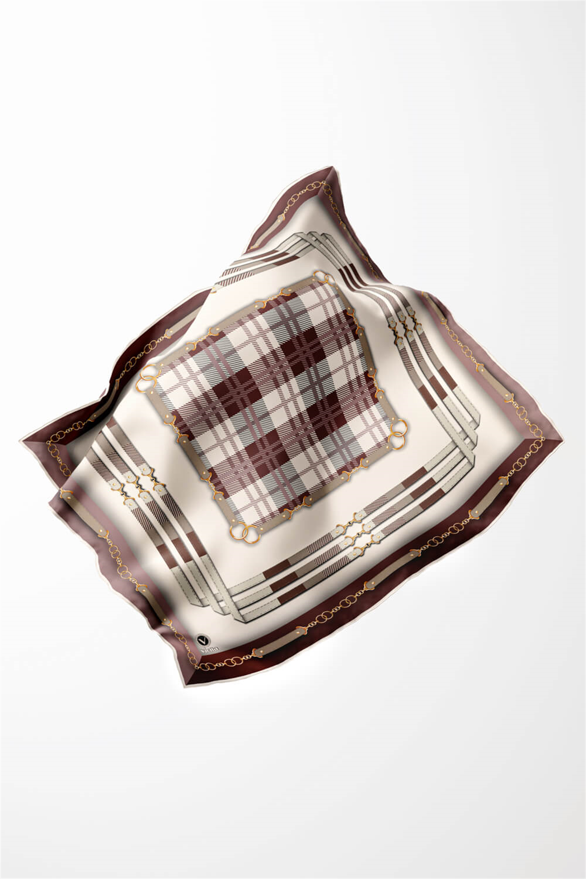 Twill Ekoseli Ve Zincir Desenli Gül Kurusu Renkli 90x90 Eşarp (İpek İçermez) Dikim Şekli : El Dikişi