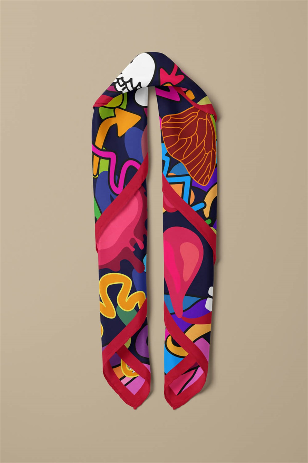 %100 İpek Grafiti Desenli Kadın Bandana