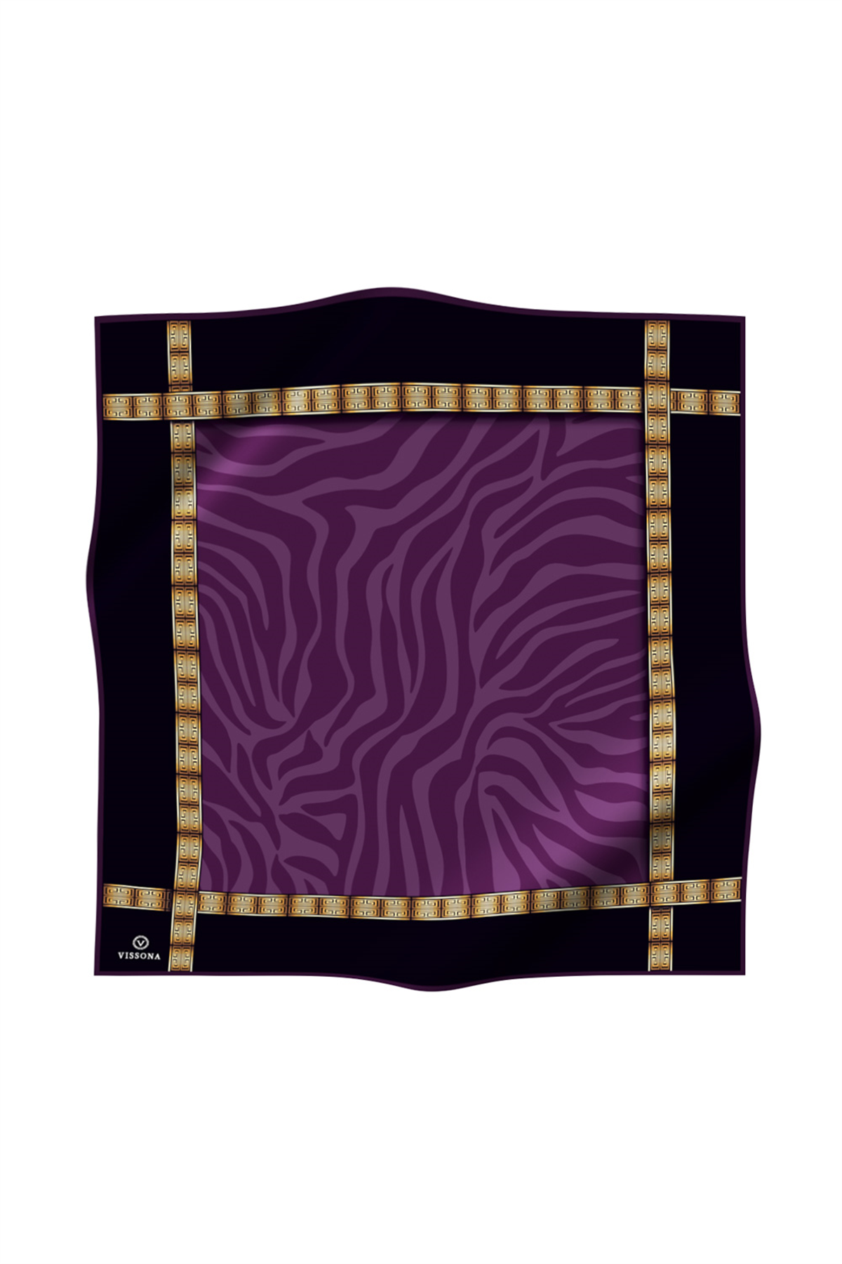 %100 Twill İpek Zebra Desenli Siyah - Mürdüm Renkli 90x90 Eşarp Dikim Şekli : El Dikişi