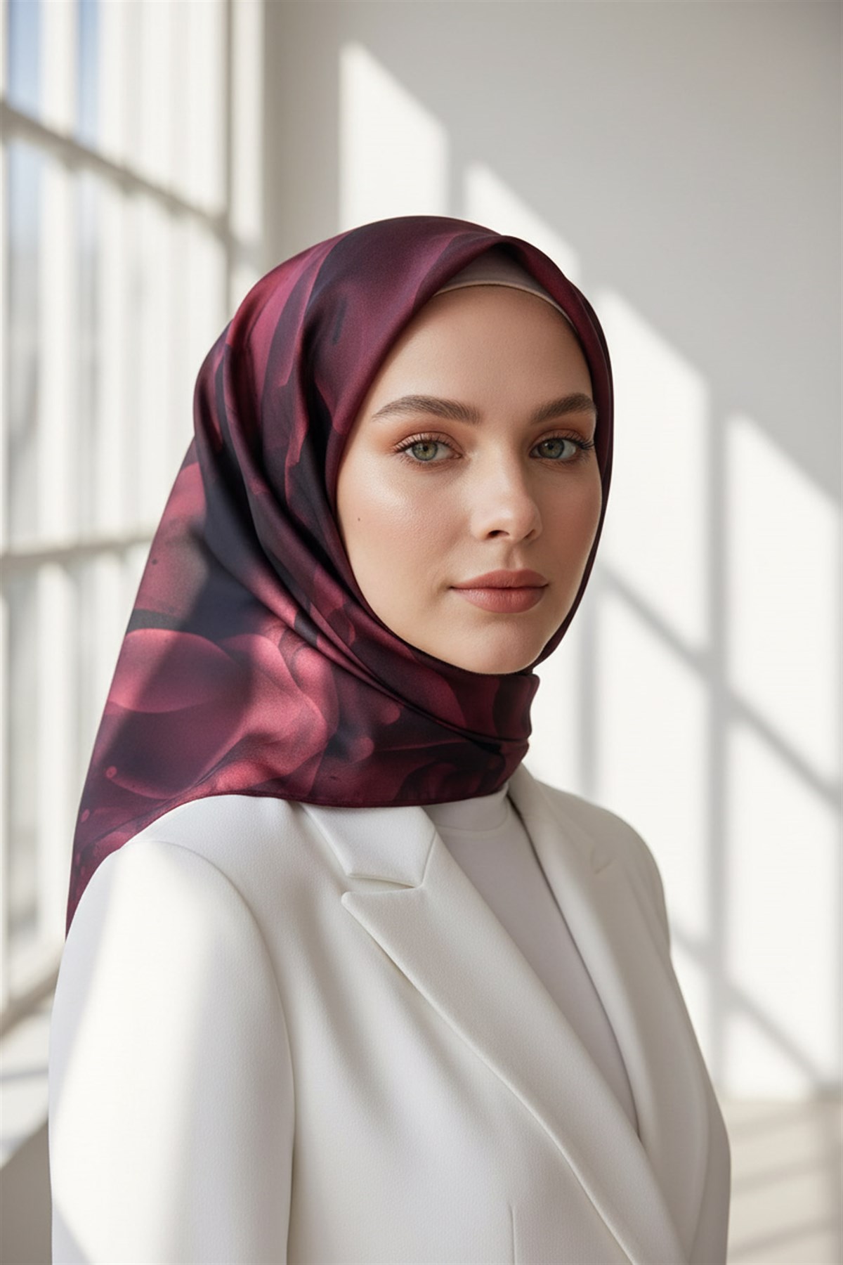 %100 Twill İpek Çiçek Desenli Gül Kurusu Renkli 90x90 Eşarp Dikim Şekli : El Dikişi