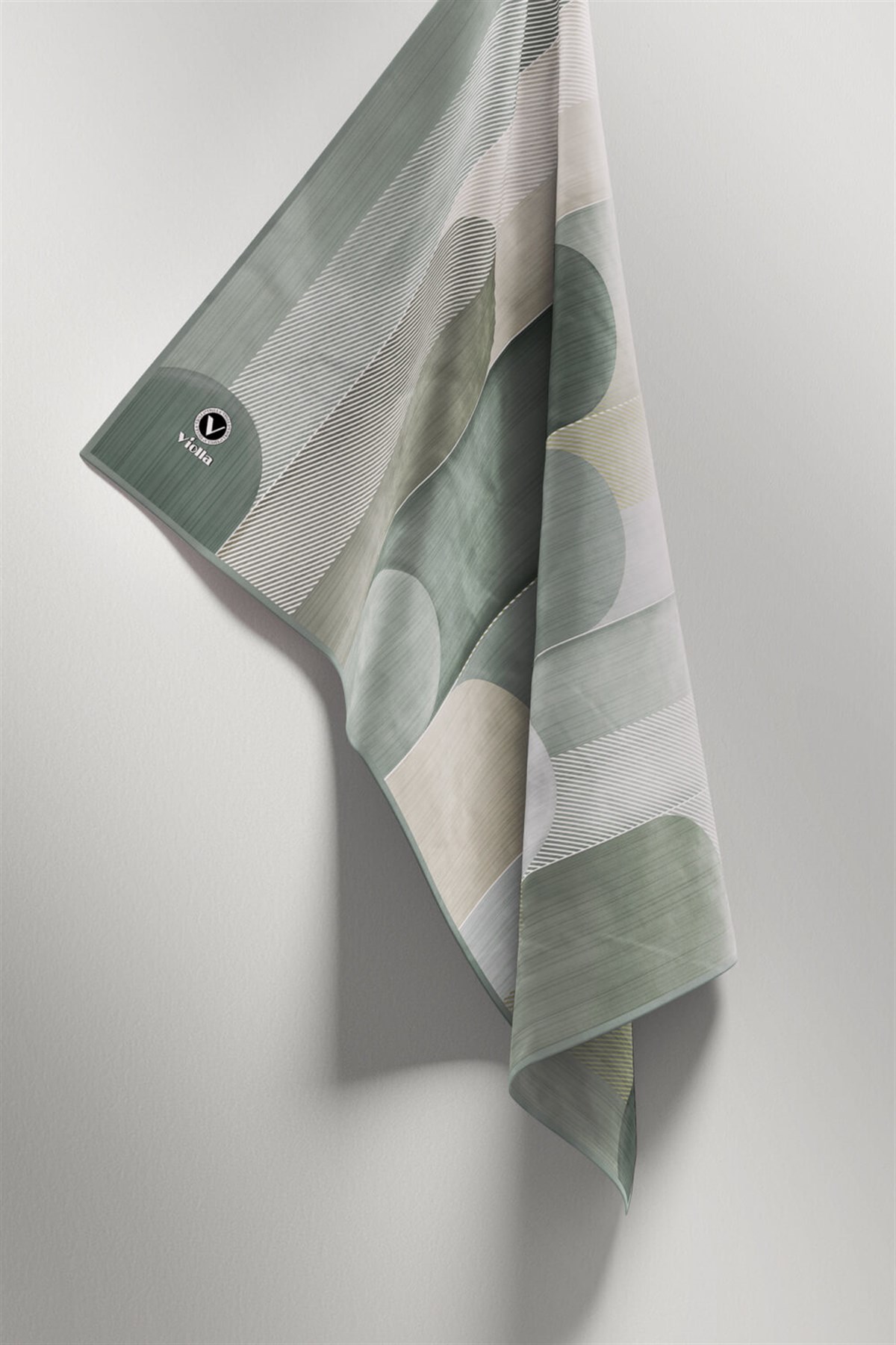 Twill Geometrik Desenli Koyu Mint Yeşili Renkli 90x90 Eşarp (İpek İçermez) Kenar Dikiş Şekli El Dikişli