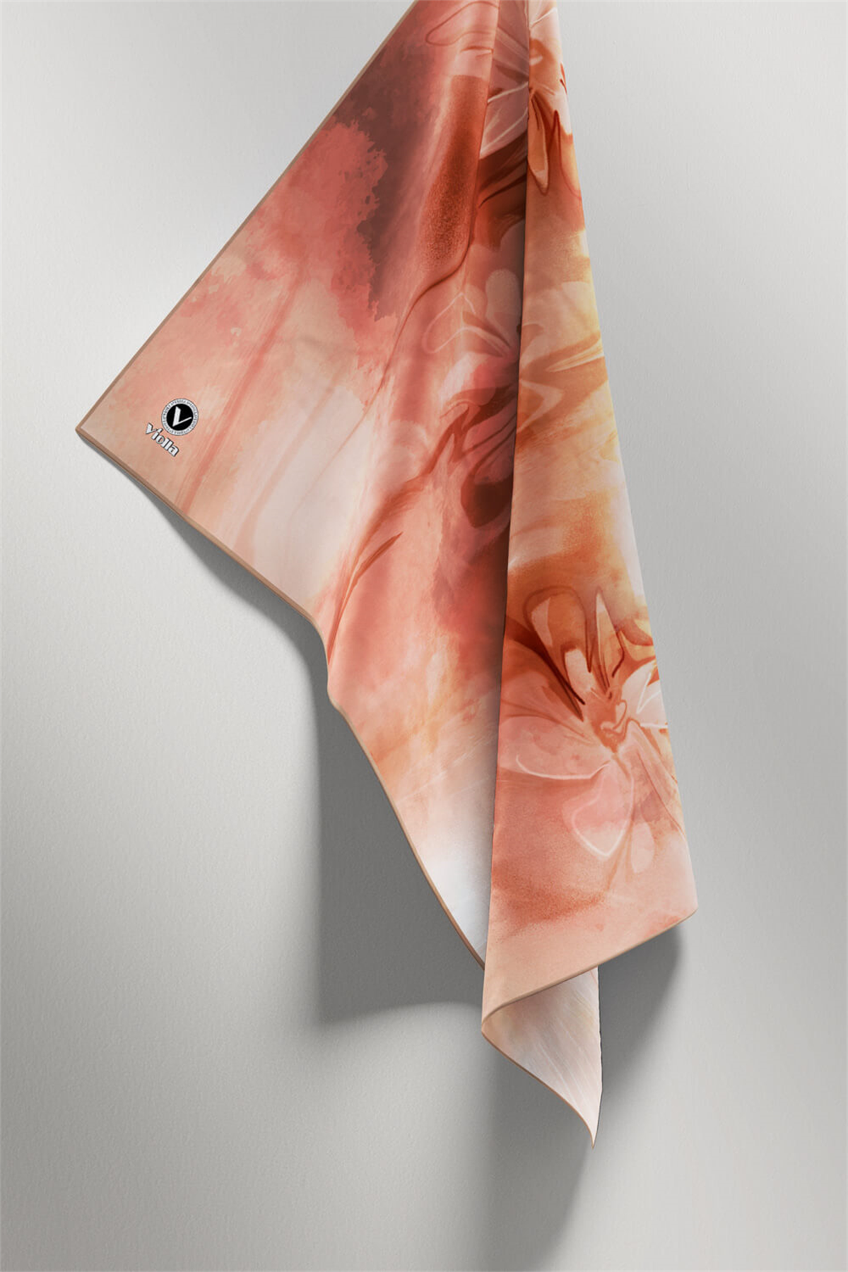 Twill Batik Çiçek Desenli Somon Renkli 90x90 Eşarp (İpek İçermez) Kenar Dikiş Şekli El Dikişli