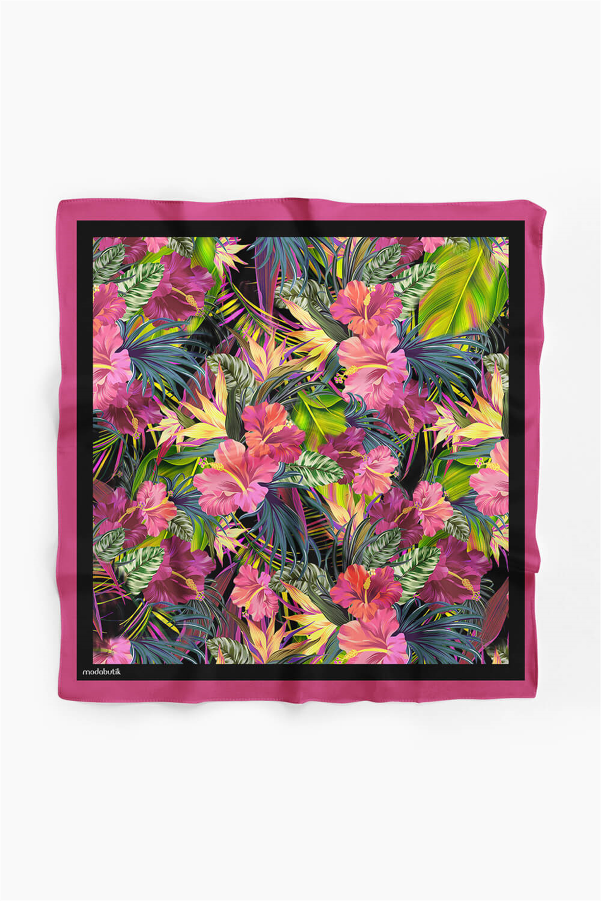 G39 Kadın Yeşil Pembe Çiçek Desenli 50x50 Bandana