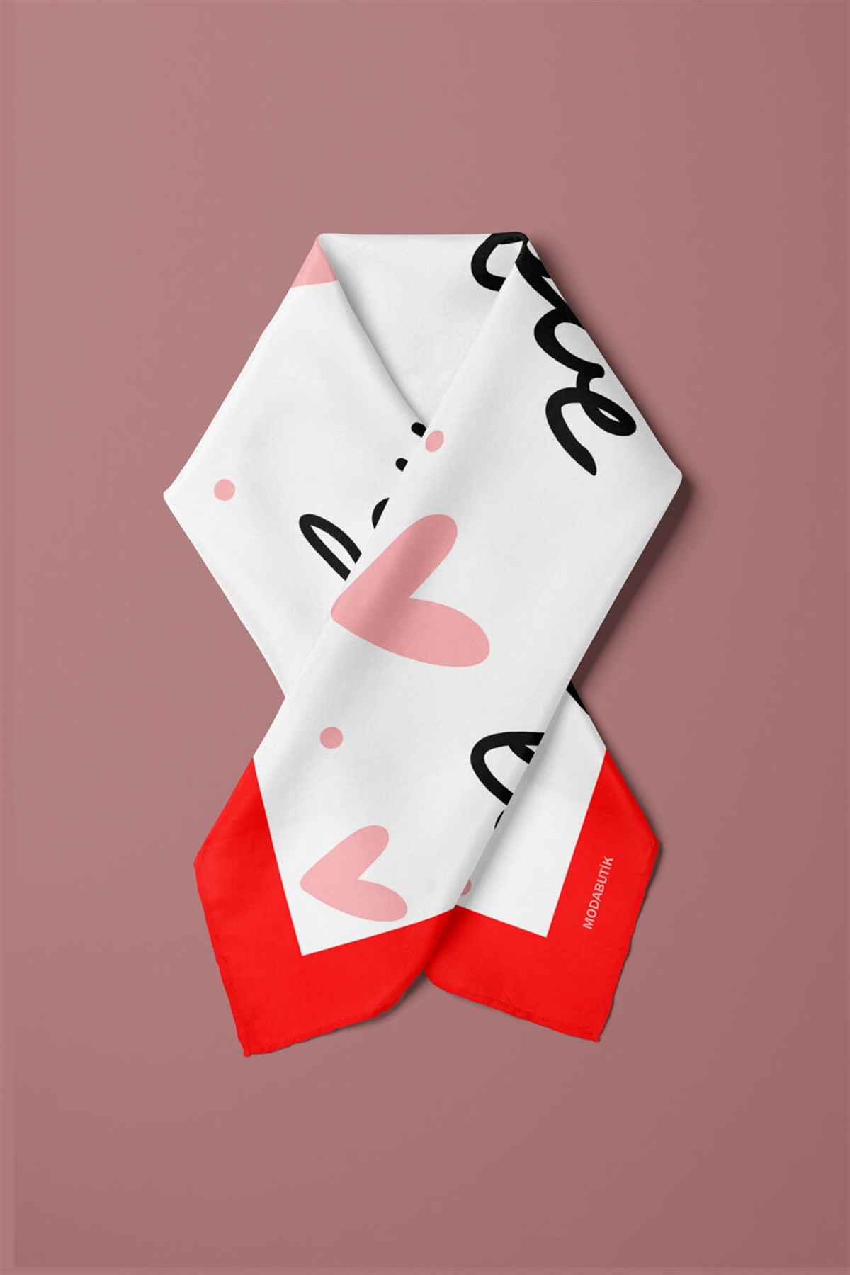 Violla Y13 Kadın Love Desenli Bandana 50x50 Pembe Beyaz DG0468-22