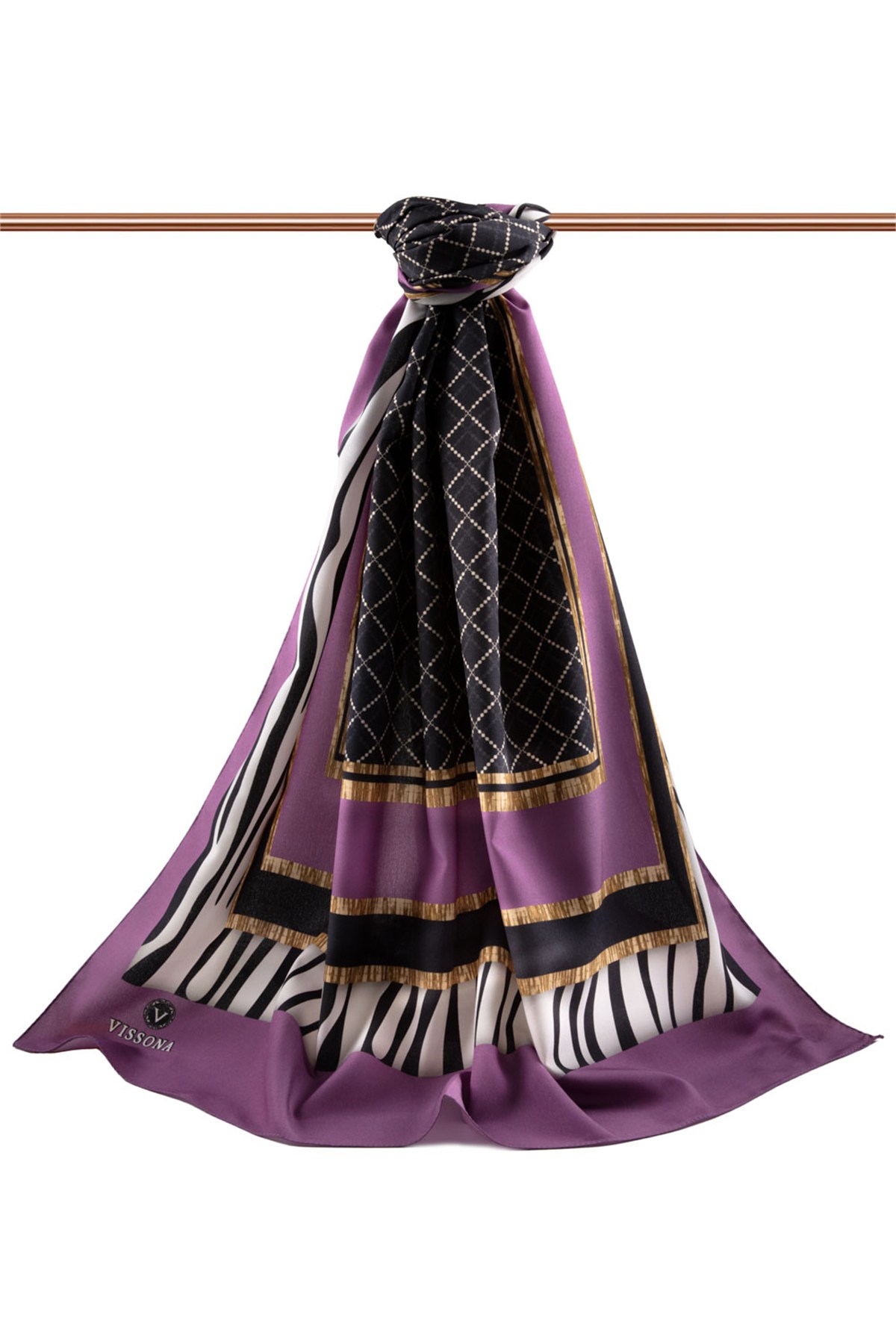 KREP ZEBRALI BAKLAVA DESENLİ LİLA RENKLİ 75X195 KIRIŞMAZ ŞAL