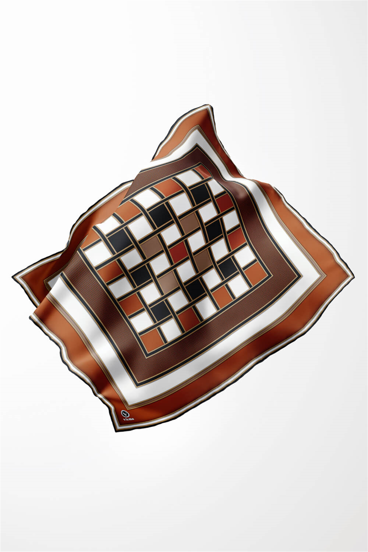 Twill Kare Desenli Taba - Bej Renkli 90x90 Dikim Şekli : El Dikişi Eşarp (İpek İçermez)