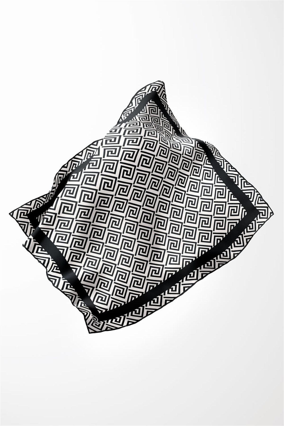 Twill Minimalist Desenli Siyah Renkli 90x90 Eşarp (İpek İçermez) Kenar Dikiş Şekli El Dikişli