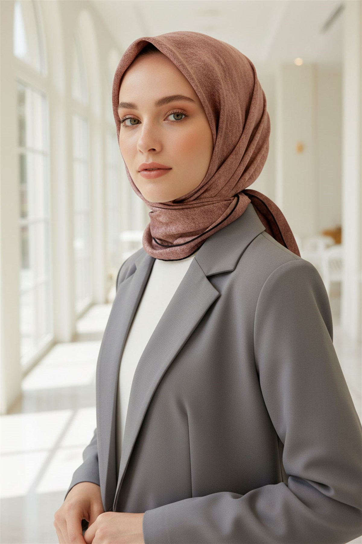 %100 Twill İpek Doku Desenli Pudra Renkli 90x90 Eşarp Dikim Şekli : El Dikişi