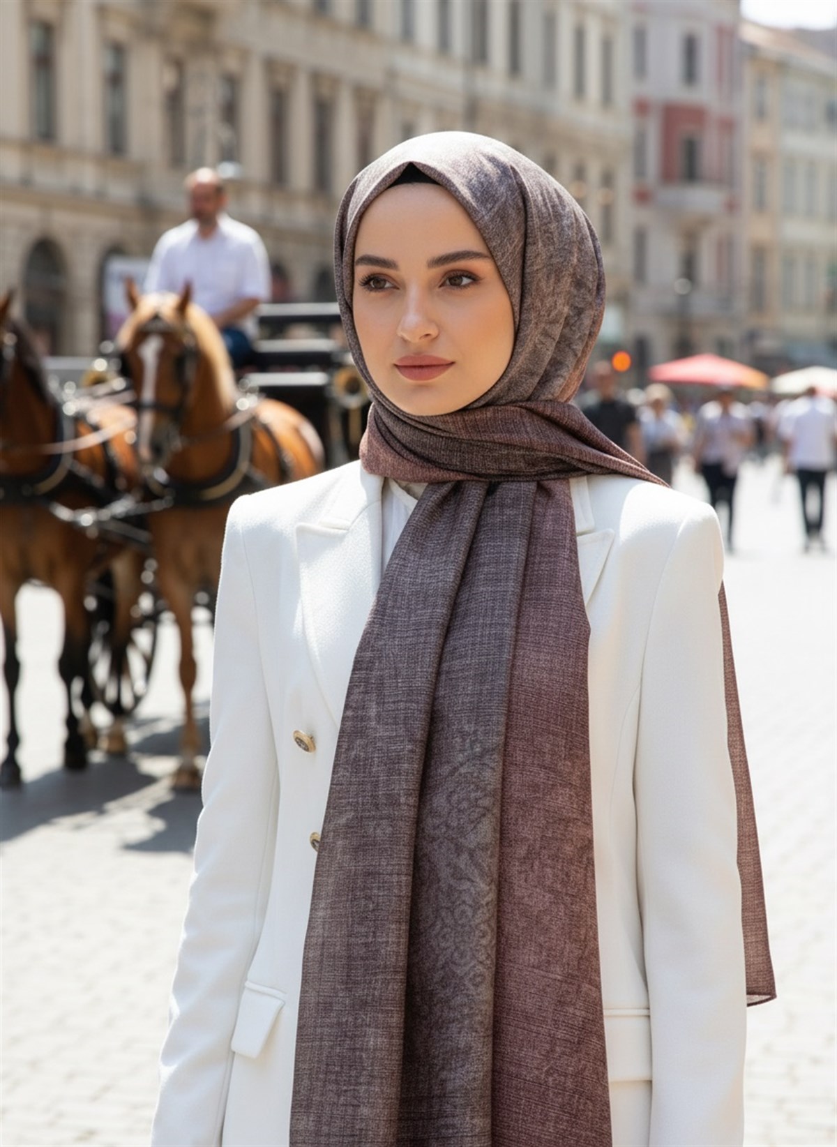 %100 Saf İpek Şal İnce Saten Vual Dokuma Damask Desenli Bakır Renkli 90x210 Şal