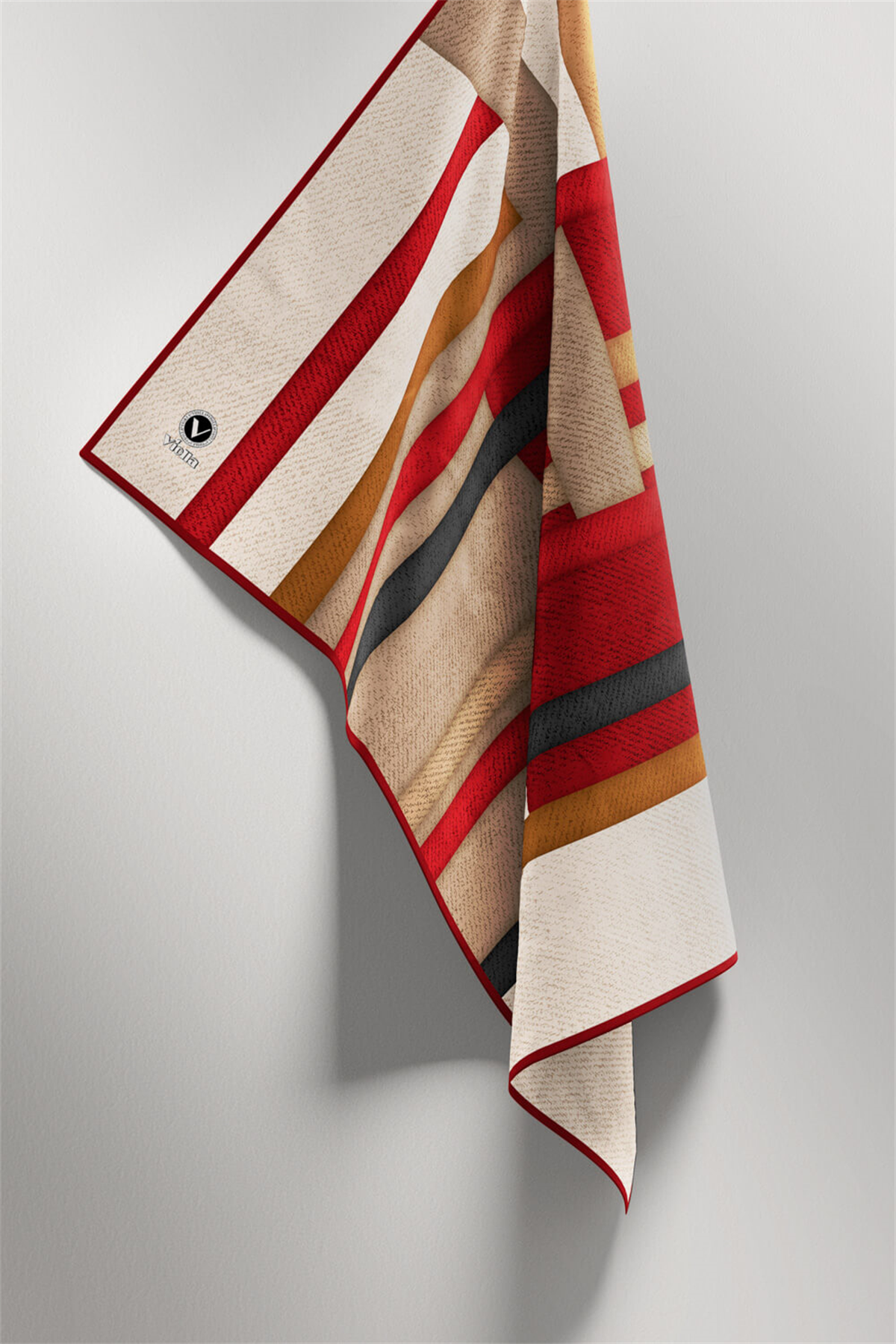 Twill Renkli Şerit Desenli Bordo Renkli 90x90 Eşarp (İpek İçermez) Kenar Dikiş Şekli El Dikişli