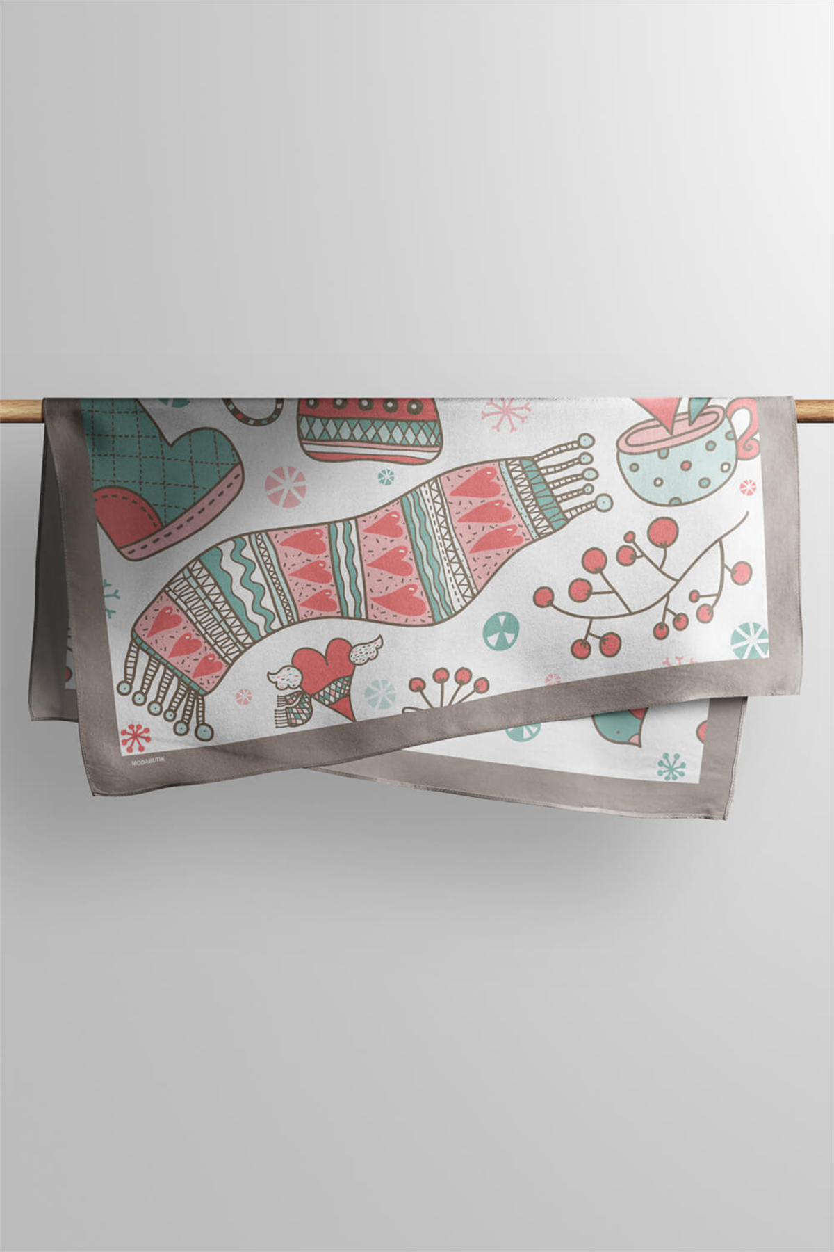 Y56 Kadın Winter Desenli Bandana 50x50 Beyaz DG0138-22